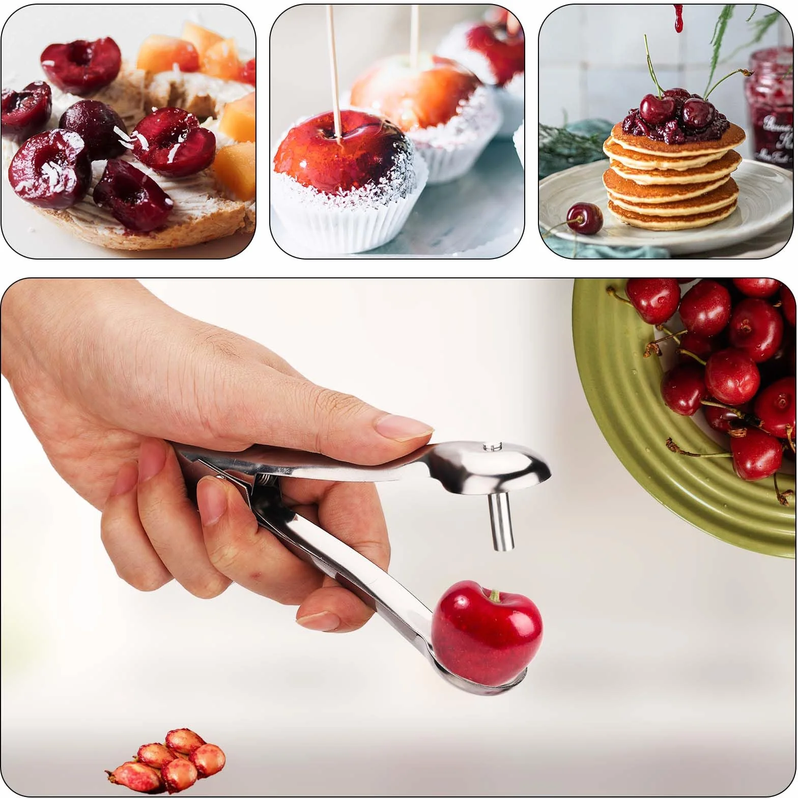 Cherry Pitter Stal Nierdzewna Srodek do Usuwania Pestek Wisni Przenosny Cherry Corer Pitting Tool 2szt