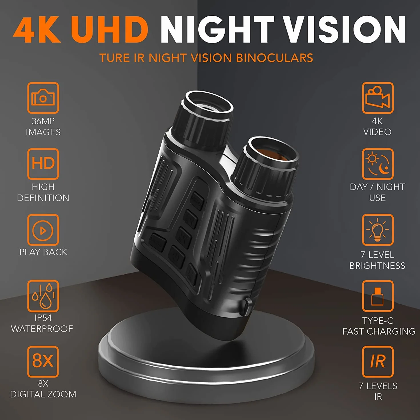 Lornetka noktowizyjna, Gthunder 4K 4000 mAh akumulator na podczerwień 8.1 cm HD LCD 8X cyfrowe gogle noktowizyjne z odległym zasięgiem widzenia w nocy w 100% ciemności z kartą TF 32 GB do monitoringu
