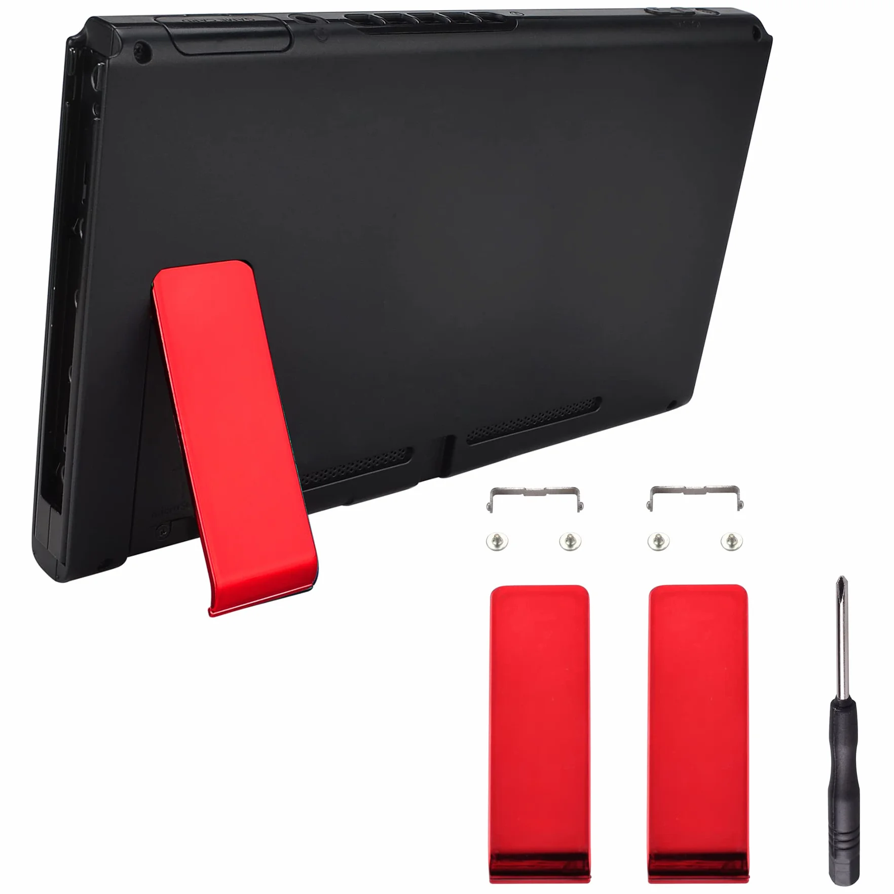 eXtremeRate 2 Zestaw Chrom Czerwony Wymiana Podpórka dla Nintendo Switch Konsoli, Back Bracket Holder Kick Stand dla Nintendo Switch Konsoli - Konsola Nie Jest Wliczona W Cenę