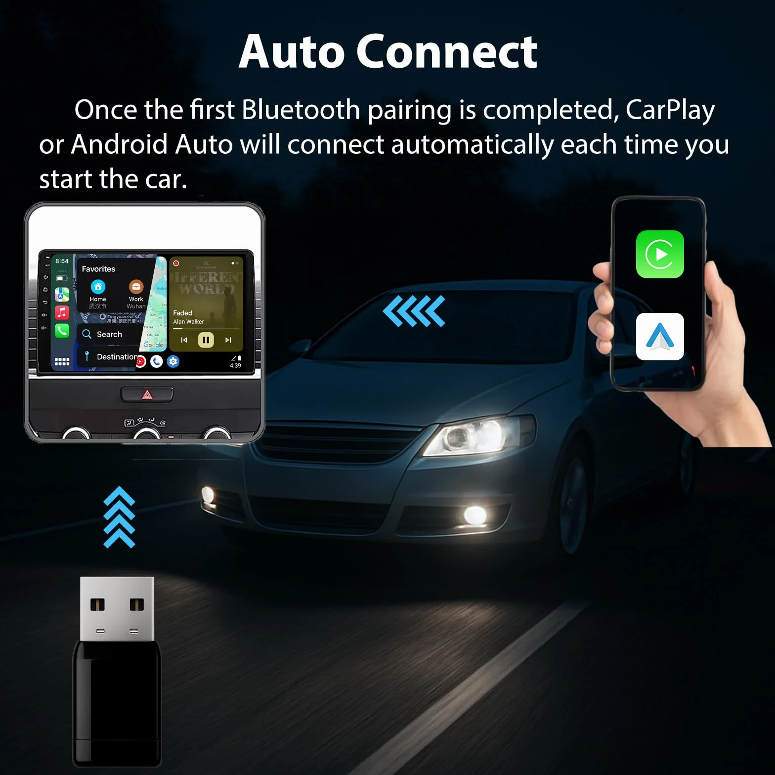 Sunweyer Bezprzewodowy Adapter CarPlay i Android Auto do Samochodów z Łącznością Przewodową | Port USB-A | Plug & Play | Automatyczne Łączenie (Super Mini S31)