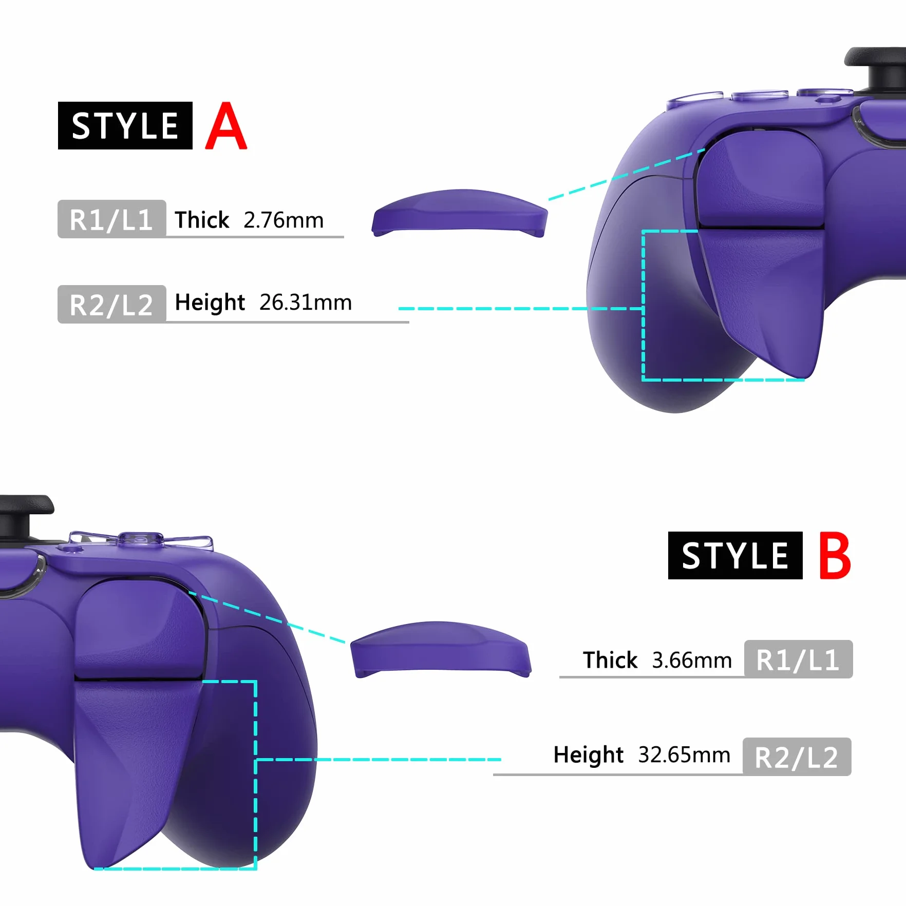PlayVital BLADE 2 par Przycisk Wyzwalacza do ps5 Kontrolera,Przedłużacze Zderzaka do PS Portal,Przycisków Naramiennych Wyzwalaczy Przedłużających do ps5 Joystick Akcesoria-Galaktyczna Purpura