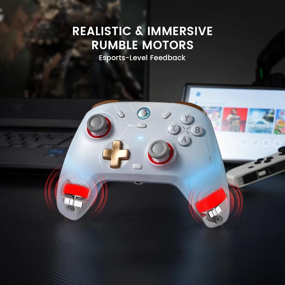 GameSir Cyclone 2 Multiplatform Wireless Controller- TMR Electromagnetic Joysticks&Hall Effect Switch triggers,6-axis Gyro Gaming Controller for Switch/PC/iOS/Android/Steam (Phantom White Bundle)