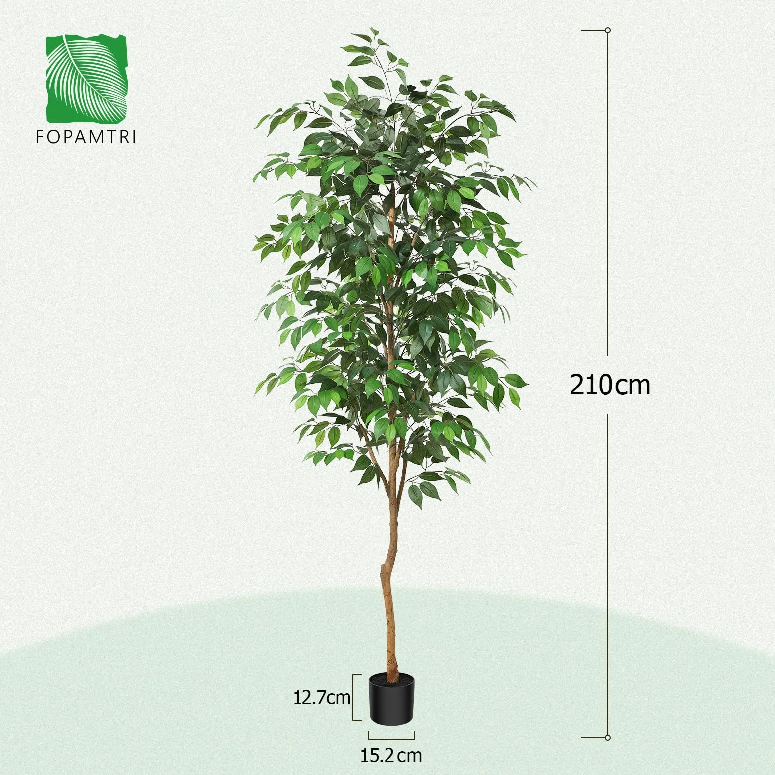Fopamtri Sztuczna roślina duża, 210 cm, Ficus Benjamina, sztuczna roślina z naturalnego drewna, roślina pokojowa, sztuczne drzewo w doniczce, do domu, biura, na balkon (1 sztuka)