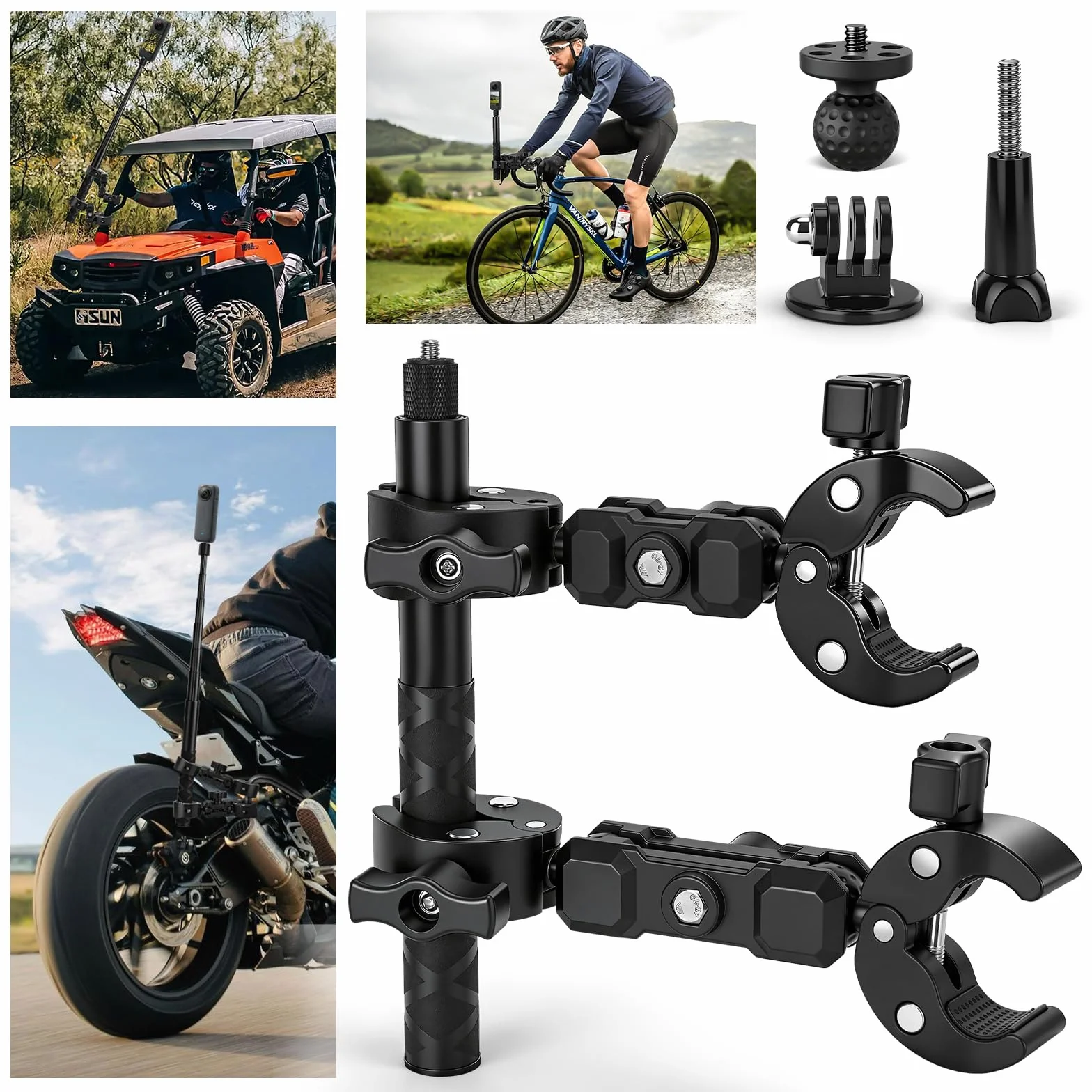 Uchwyt motocyklowy do Insta360 X5 X4, zestaw montażowy na kierownicę rowerową, 120 cm, niewidoczny kijek do selfie, podwójny zacisk, akcesoria do aparatu Insta 360 X5 X4 X3 ONE X2 GoPro Hero 13 12 DJI