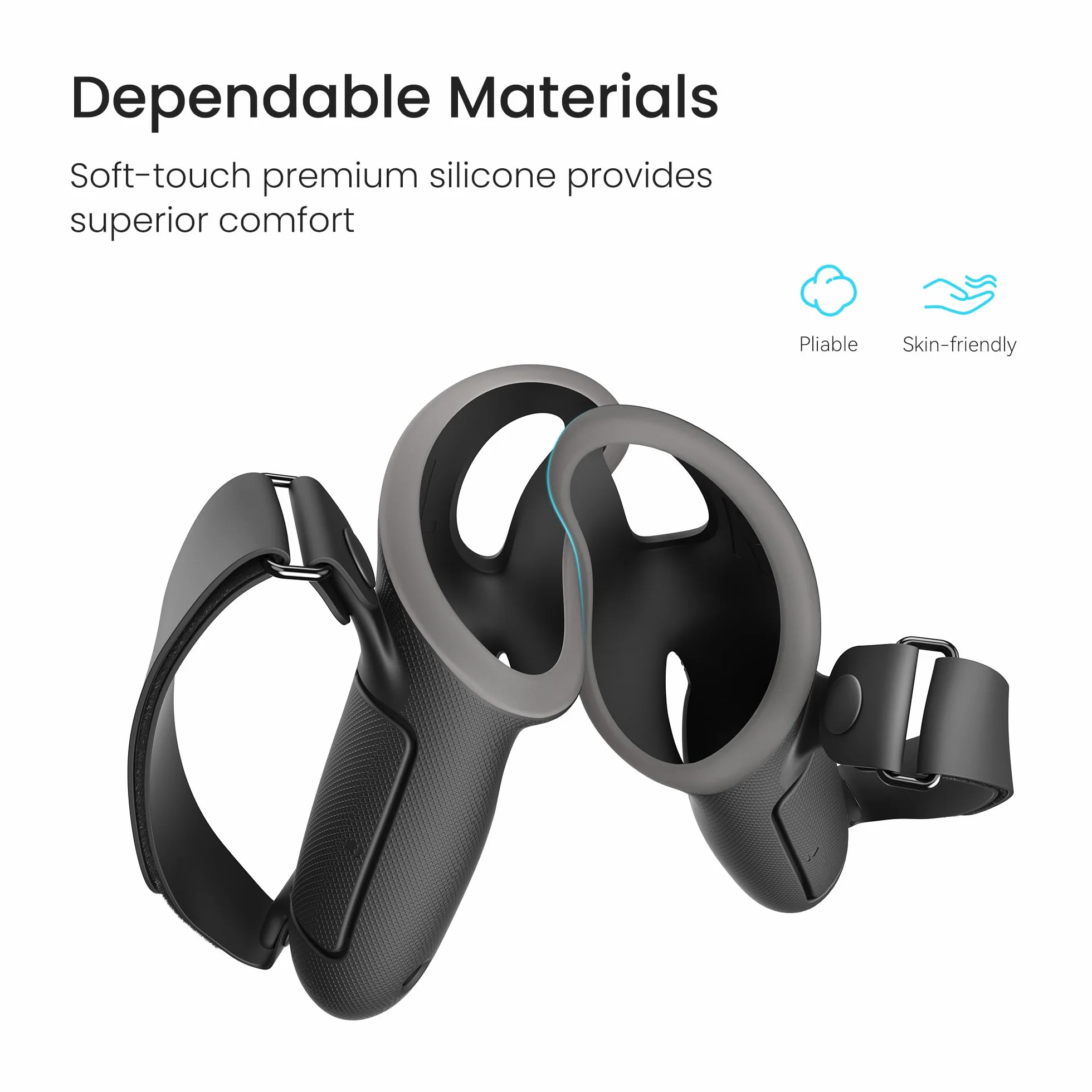 KIWI design Uchwyty kontrolera Comfort kompatybilne z akcesoriami Meta Quest 3S/Quest 3, pasek na rękę z otworem na akumulator