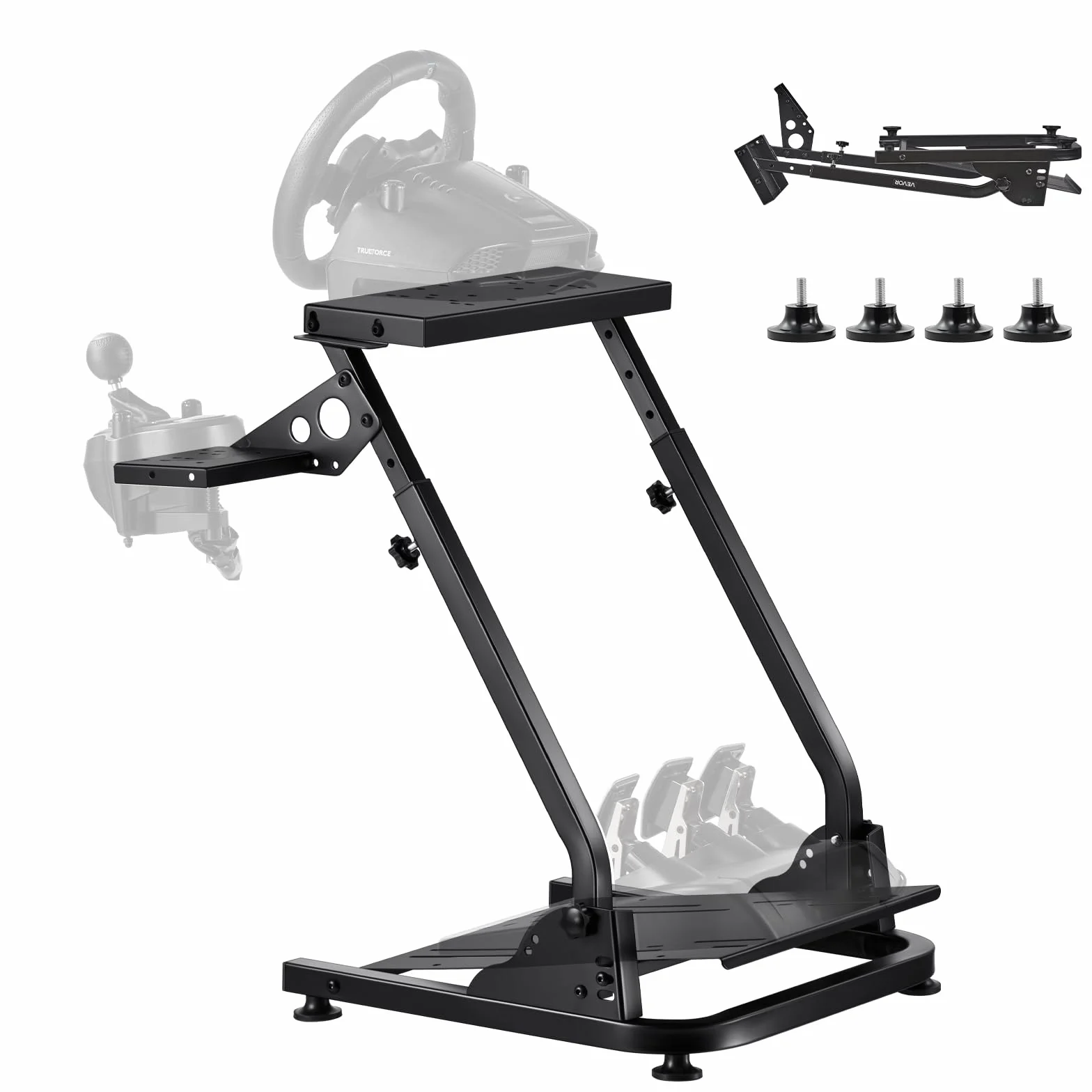 VEVOR Stojak na koła wyścigowe, regulowany i składany stojak na symulator do Logitech G29 G27 G920 G923, Thrustmaster T300RS T300GT T248 TS-PC TSXW Gaming Cockpit, symulator pedałów nie jest dołączony