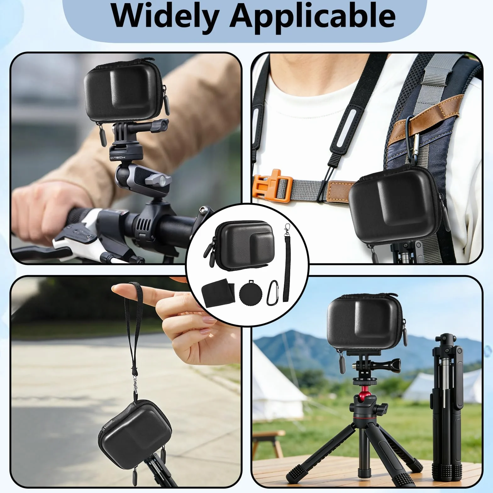 Mini pokrowiec ochronny do DJI Osmo Action 5 Pro/4/3 & GoPro Hero 12/11/10, odporna na uderzenia PU Hard Shell torba podróżna z pokrywą obiektywu, przenośna z paskiem na nadgarstek i karabińczykiem