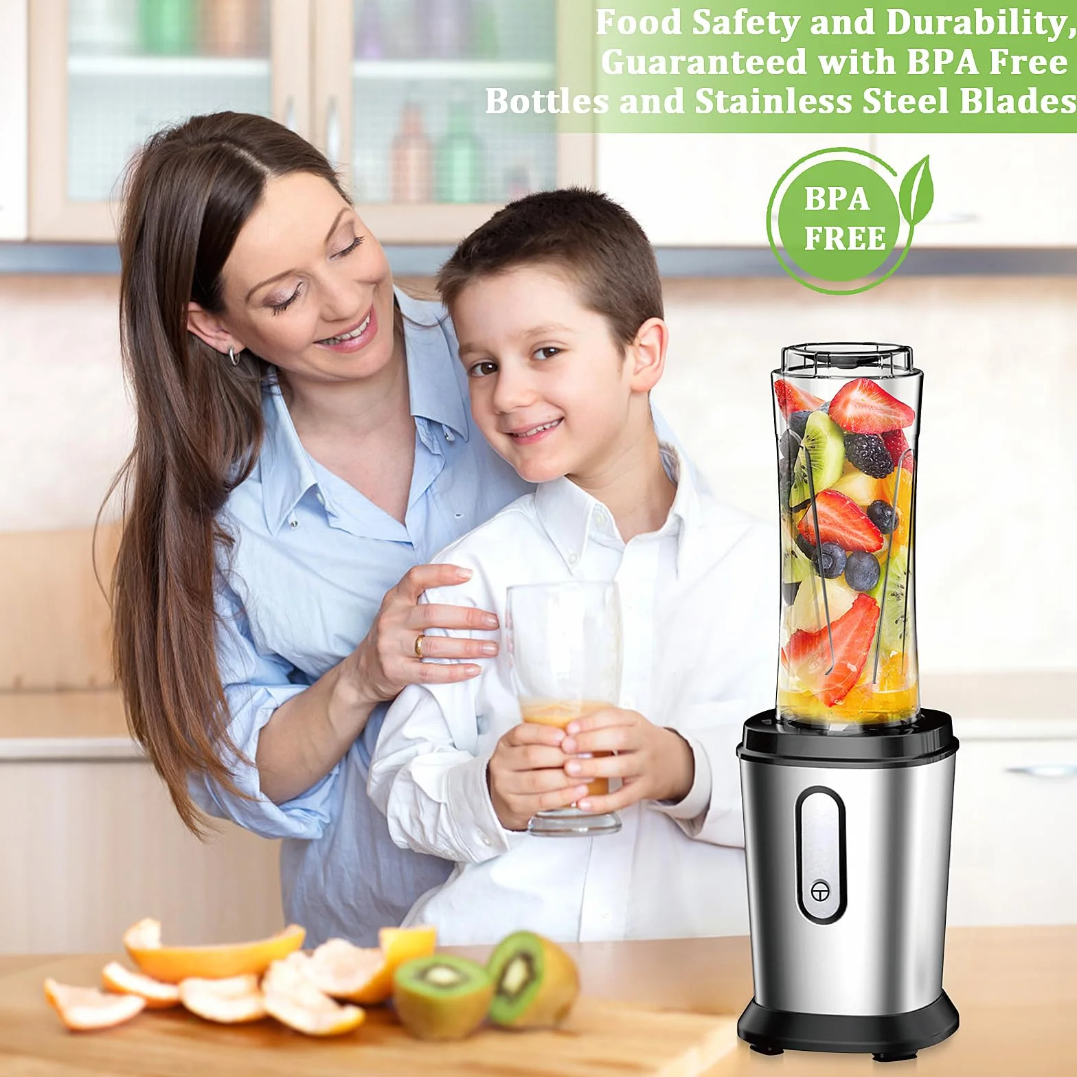 Mikser 500 W, mini stojący, smoothie Maker z butelkami 2 x 600 ml, bez BPA, tritan, przenośny z stali nierdzewnej, 4 arkusze do shake, do smoothie i posiłków