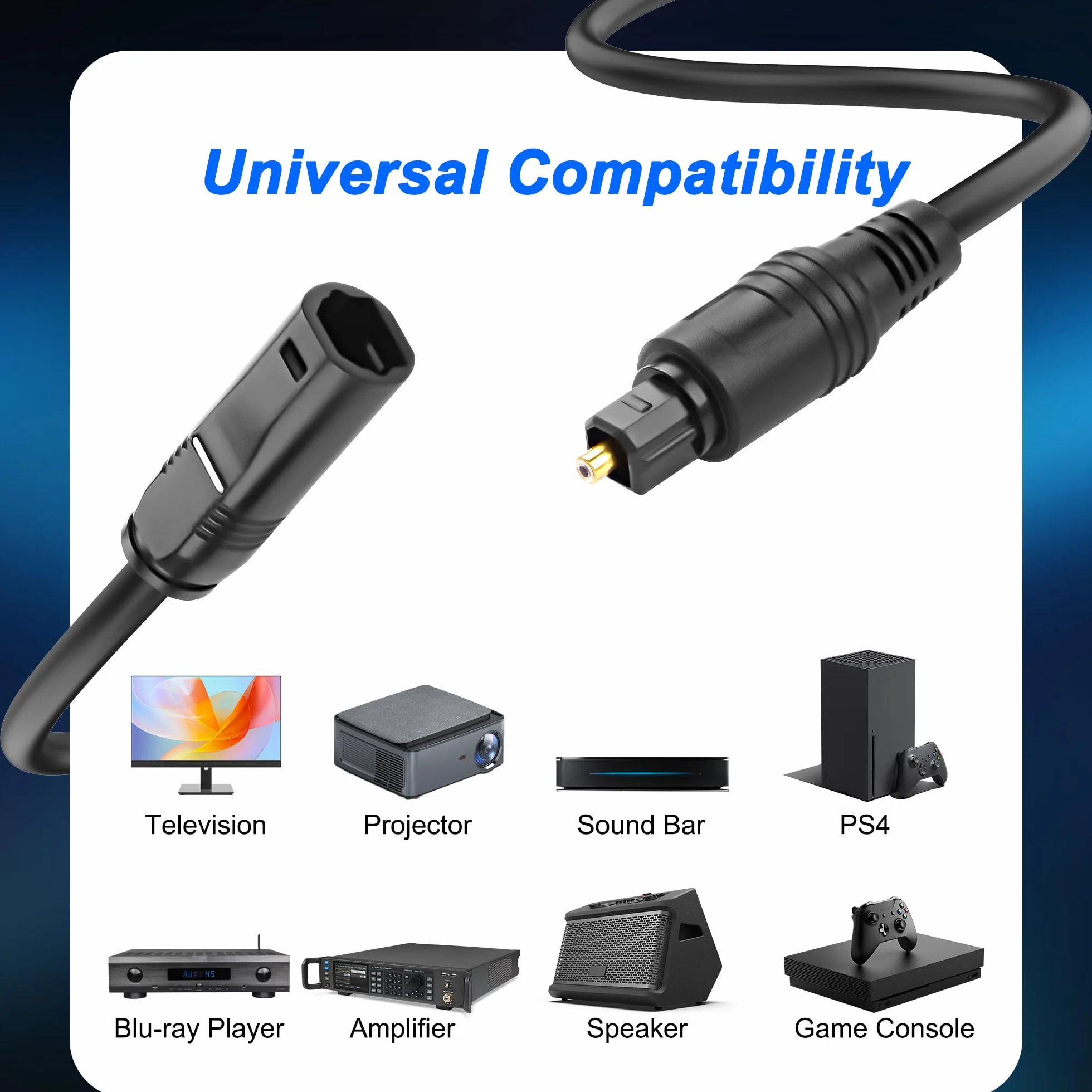 MEIRIYFA Optyczny kabel przedłużający audio, 1,5 m, Toslink Digital Optical Audio, wtyczka na gniazdo, kabel z włókna szklanego do kina domowego, soundbar, wzmacniacza TV (czarny)