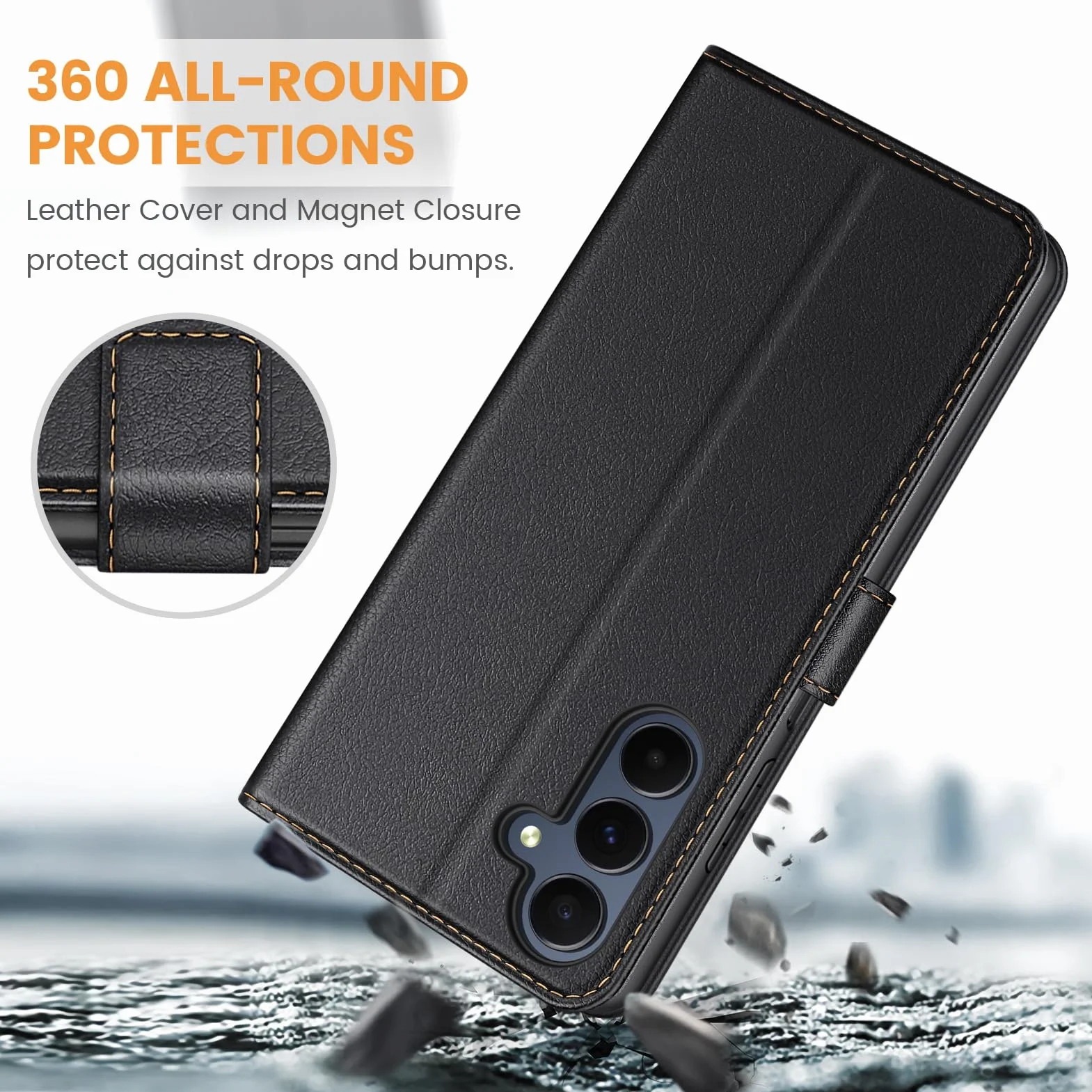 Ganbary Etui kompatybilne z Samsung Galaxy A16 4G/ 5G, wysokiej jakości etui z klapką ze skóry PU [pełna ochrona] [przegródki na karty] [podpórka] do Samsung Galaxy A16 4G/ 5G, czarne