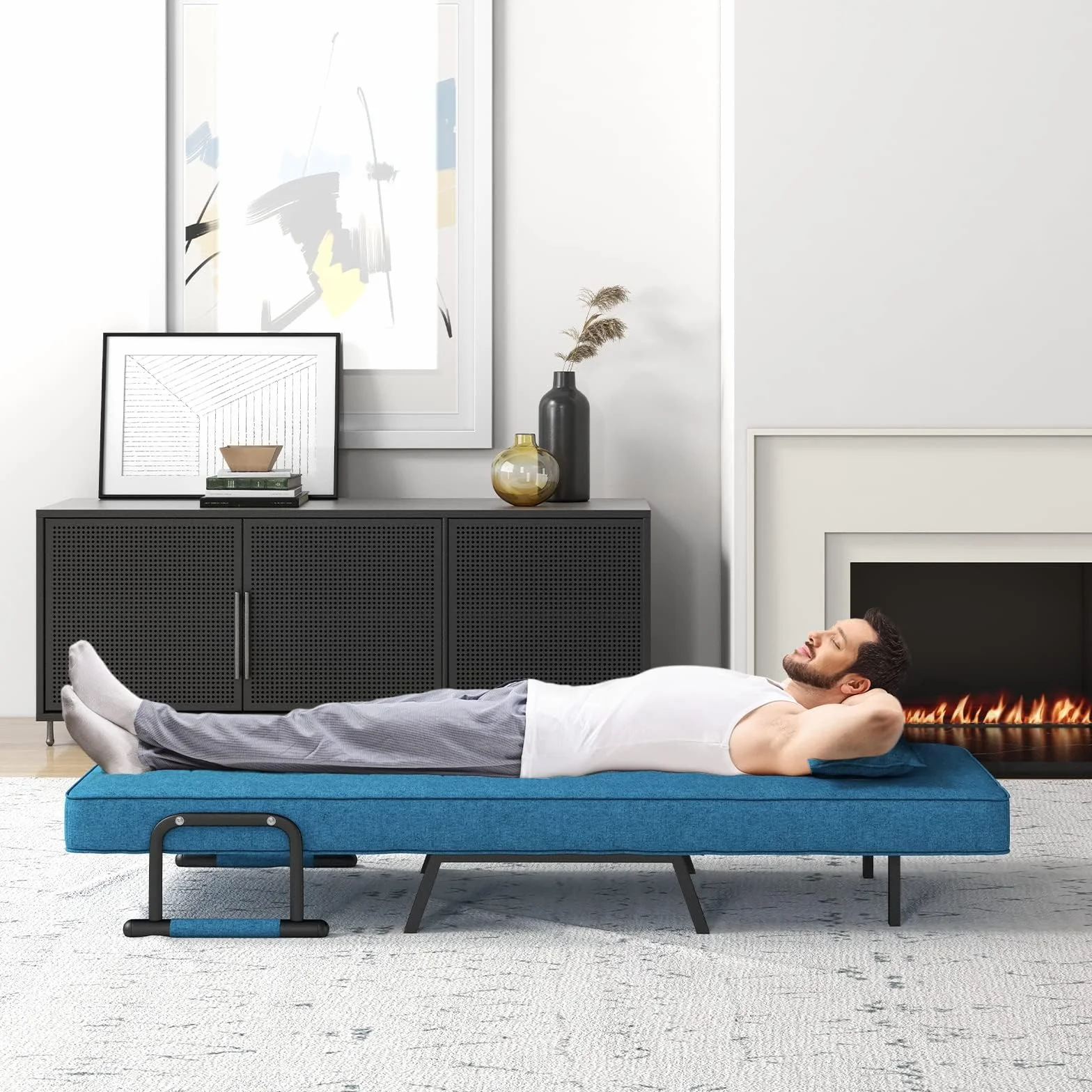 COSTWAY 4 w 1 rozkładana sofa z funkcją spania, rozkładana sofa z regulowanym oparciem i zdejmowaną poduszką, rozkładany fotel, rozkładana sofa, rozkładana sofa z metalową ramą, obciążenie do 150 kg (
