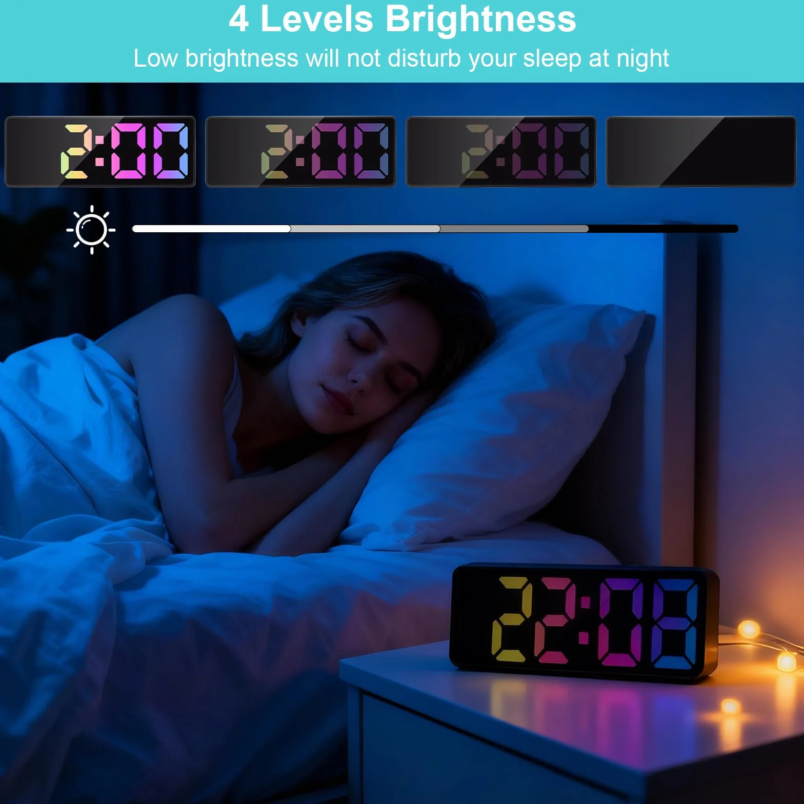 HENGBIRD LED Budzik Cyfrowy z Dużymi Cyframi, Budzik Cyfrowy z Lusterkiem z Funkcją Drzemki, Regulacja Jasności, Sterowanie Głosowe, Bateria/USB Typ-C, Nowoczesny Zegar Nocny na Stolik do Sypialni