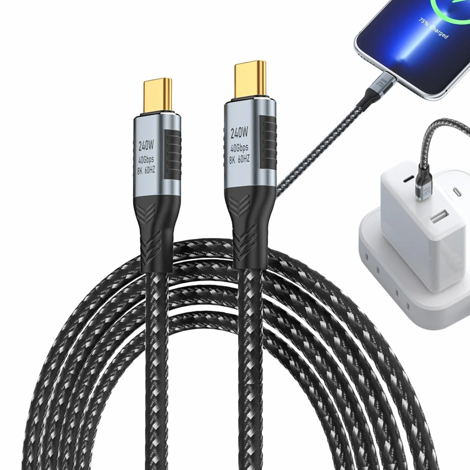 Kabel do szybkiego ładowania, kabel do szybkiego ładowania, kabel USB C 40 Gb/s, uniwersalny kabel USB C do szybkiego ładowania 240 W, do laptopów, stacji dokujących, telefonów i laptopów