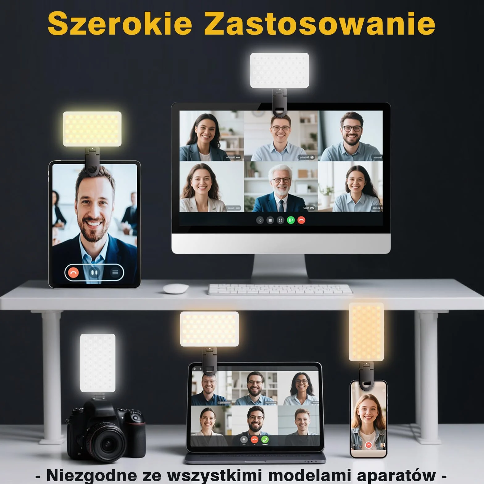 90 LED Przenośne światło Wypełniające z 3 Trybami świecenia i 10 Poziomami Jasności, CRI 95+ Akumulatorowe światło do Selfie o Mocy 1800mAh z Klipsem, do Telefonu, Laptopa, Aparatu