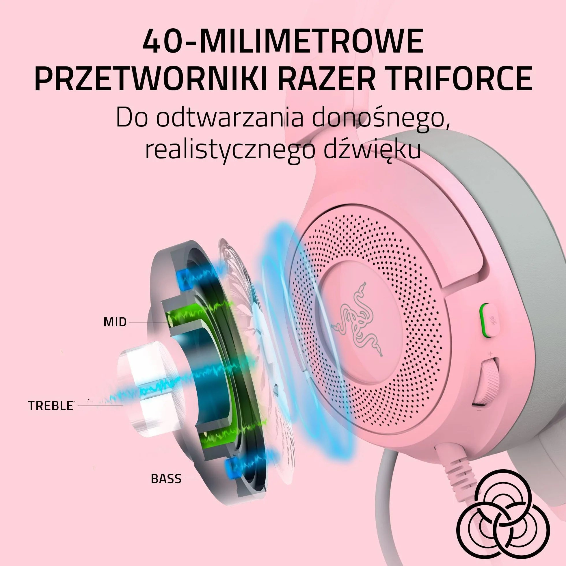 Razer Kraken Kitty V3 X - przewodowy zestaw słuchawkowy Kitty do gier - kultowe uszy Kitty - lekki, waży tylko 270g - mikrofon HyperClear Cardioid - przetworniki TriForce 40mm | Quartz