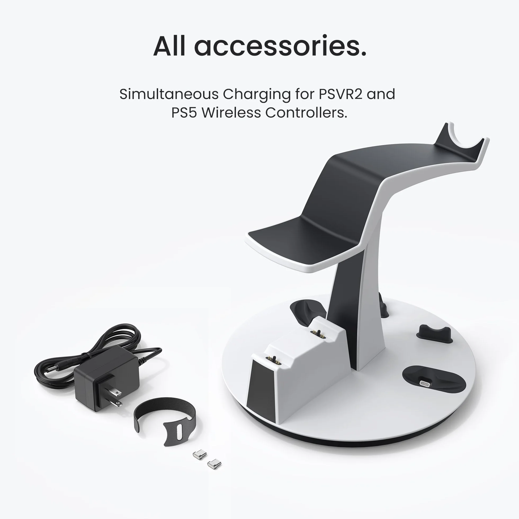 KIWI design D2 Stacja ładująca kontroler 3 w 1 do PSVR2 i PS5 ze stojakiem na wyświetlacz VR i wskaźnikiem ładowania LED