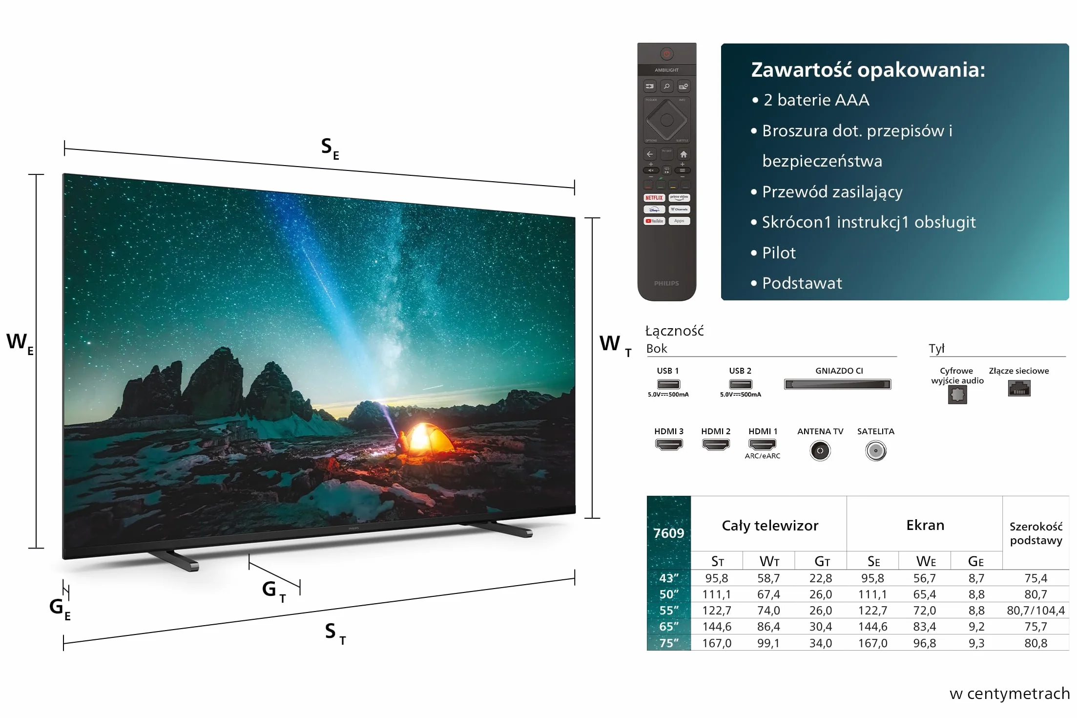 Philips 43PUS7609 4K LED Smart TV – 43-calowy wyświetlacz z platformą Pixel Precise Ultra HD Titan OS i dźwiękiem Dolby Atmos, współpracuje z Alexą i asystentem głosowym Google