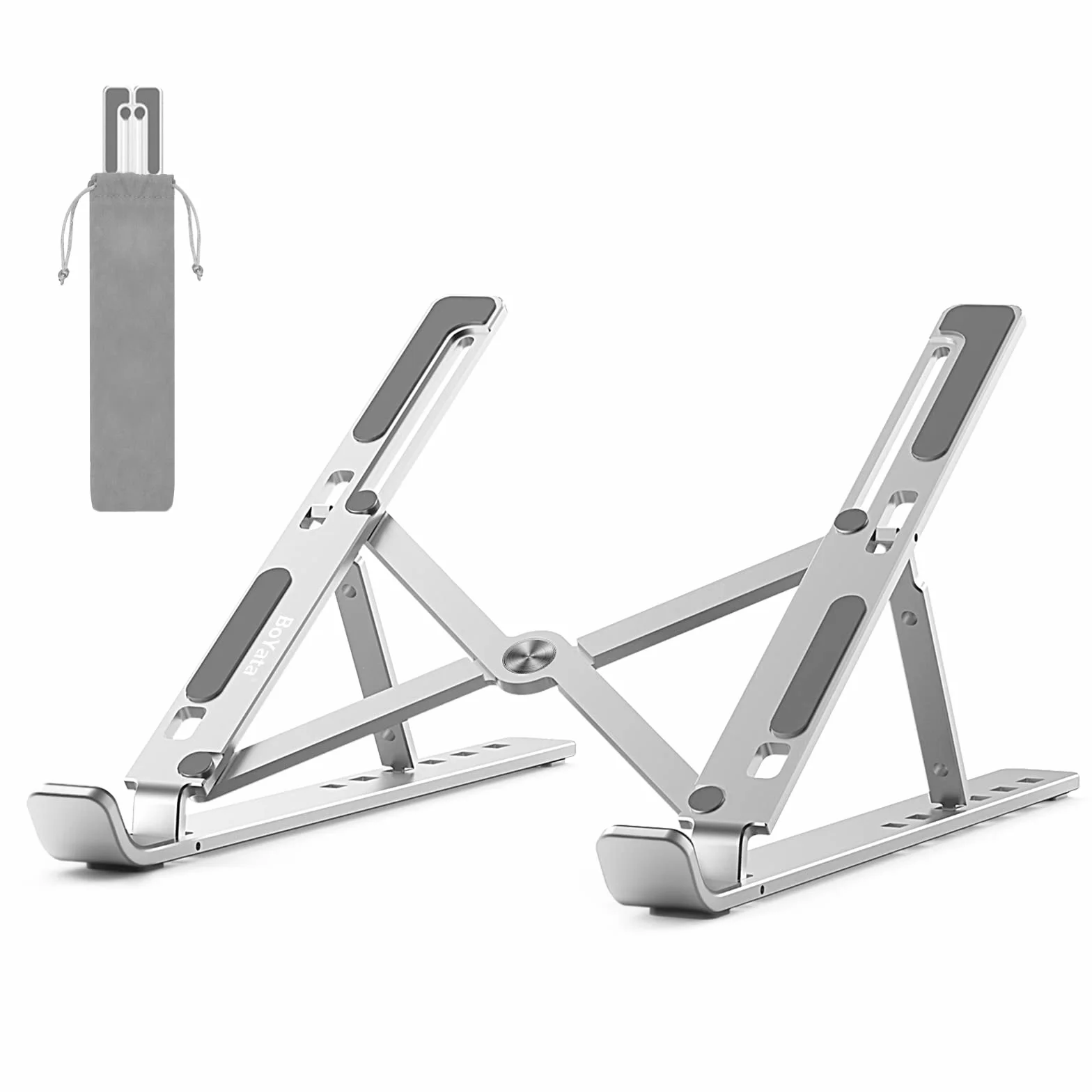 BoYata Stojak na laptopa, 6 stopni regulacji wysokości, przenośny uchwyt na laptopa na biurko, składany, aluminiowy riser, kompatybilny z MacBook Air, Dell XPS, większością laptopów 10-15,6 cala