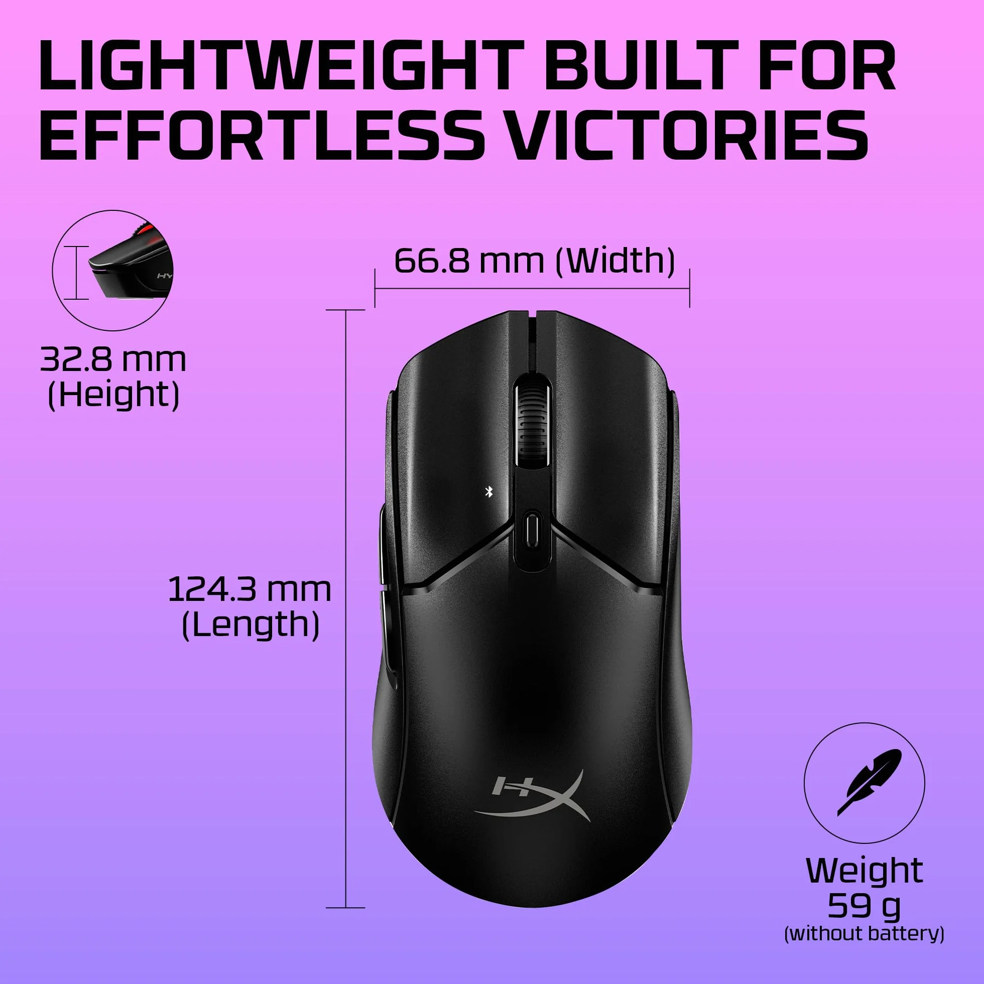 HyperX Pulsefire Haste 2 Core Wireless mysz gamingowa, czarna, podwójna łączność bezprzewodowa