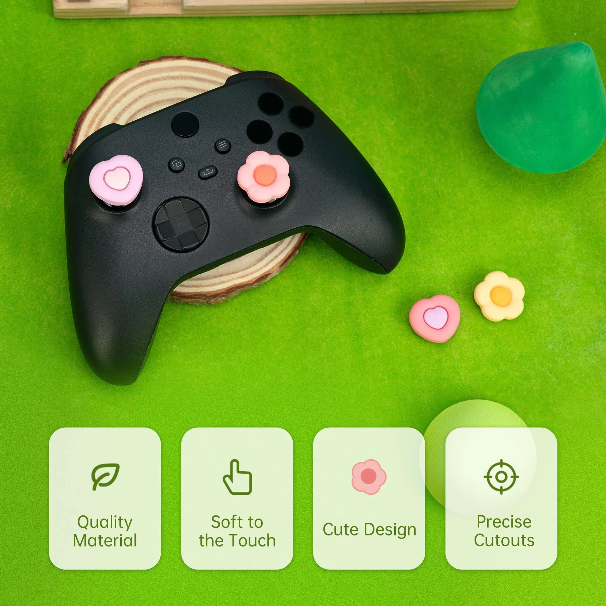 GeekShare Śliczne nakładki na kciuki do kontrolera Xbox One, zestaw miękkich silikonowych nakładek na gałki od kciuka, kompatybilne z kontrolerem Xbox One, 2 pary / 4 szt. — serce i kwiat