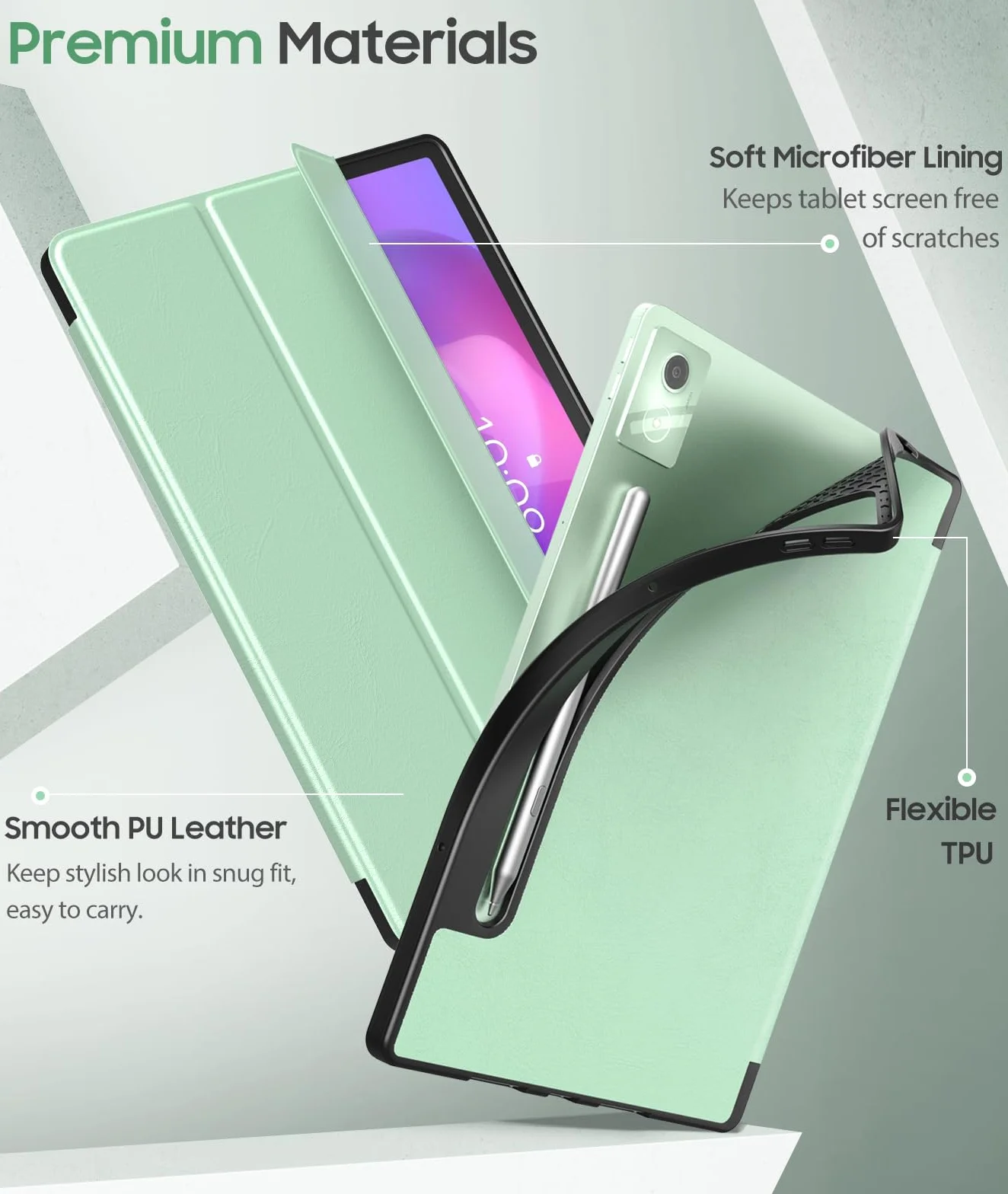 MoKo Case for Lenovo Idea Tab Pro 12.7 Inch 2025 with Stylus Holder, Ultra-Thin Smart Trifold Stand Case with Auto Sleep/Wake, Slim PU Leather Protective for Lenovo Idea Tab/Xiaoxin Pro, Seafoam Green