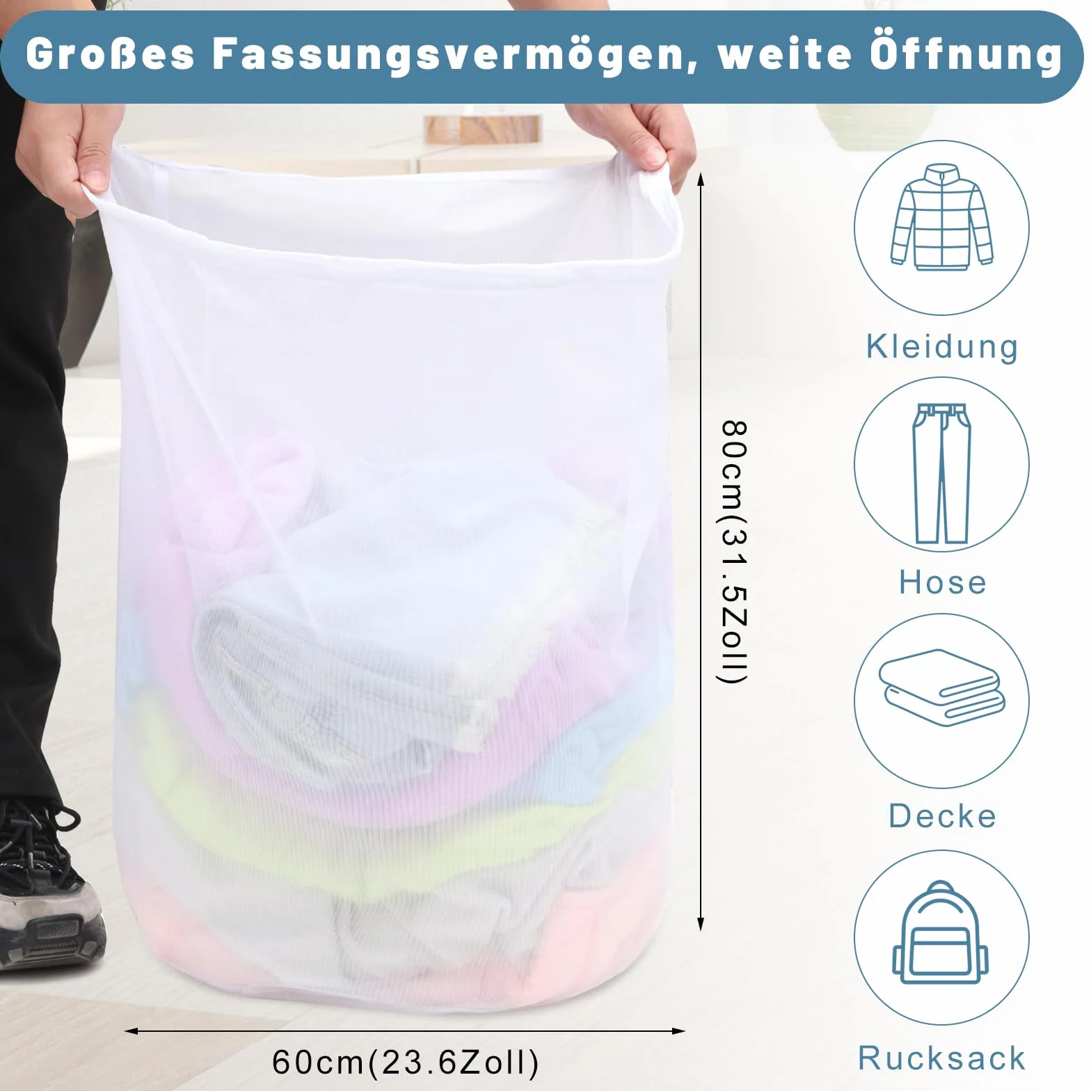Dntorx worek na pranie 60x80 cm ze sznurkiem ściągającym 2 siatki