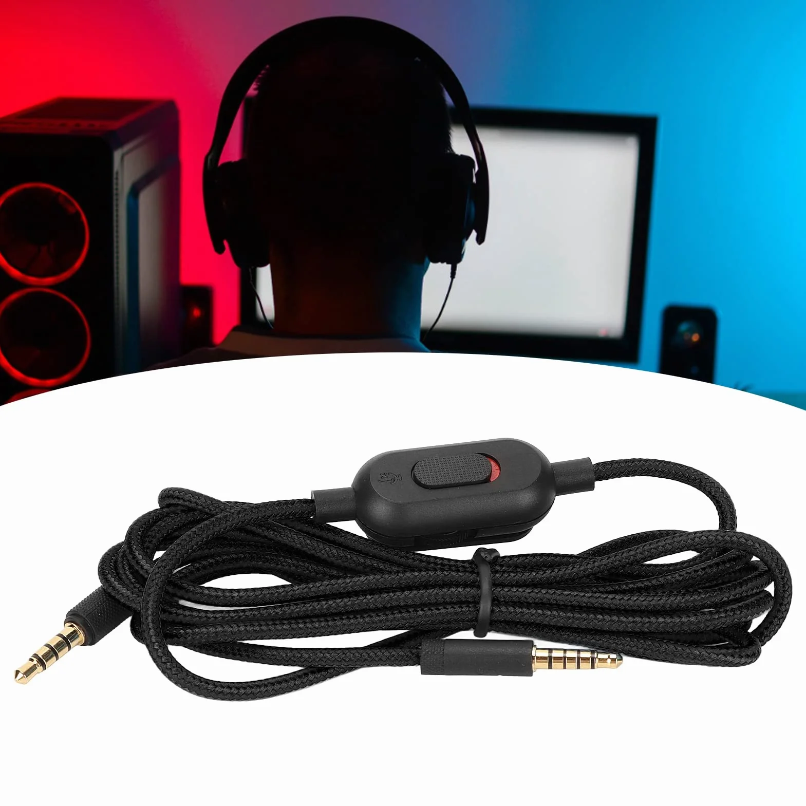 Tkany kabel do słuchawek do gier, z regulacją głośności i przełącznikiem wyciszenia, zamiennik kabla audio Aux, kompatybilny z G Pro G Pro X G433 G233 (czarny)