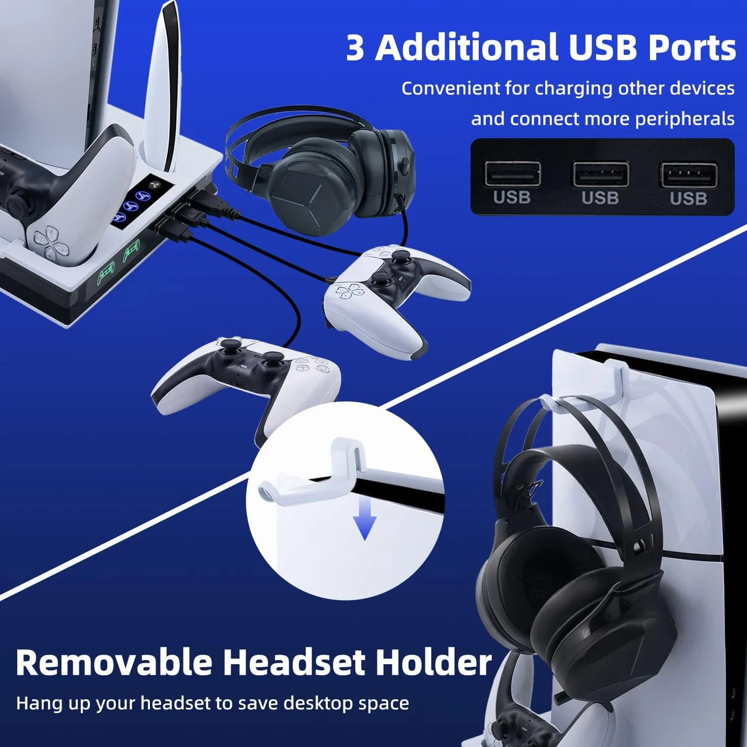 Wigearss Pionowy stojak na wentylator PS5 Slim z podwójnym kontrolerem, ładowarka do PS5/PS5 SlimPS5 PRO UHD/Digital Edition/