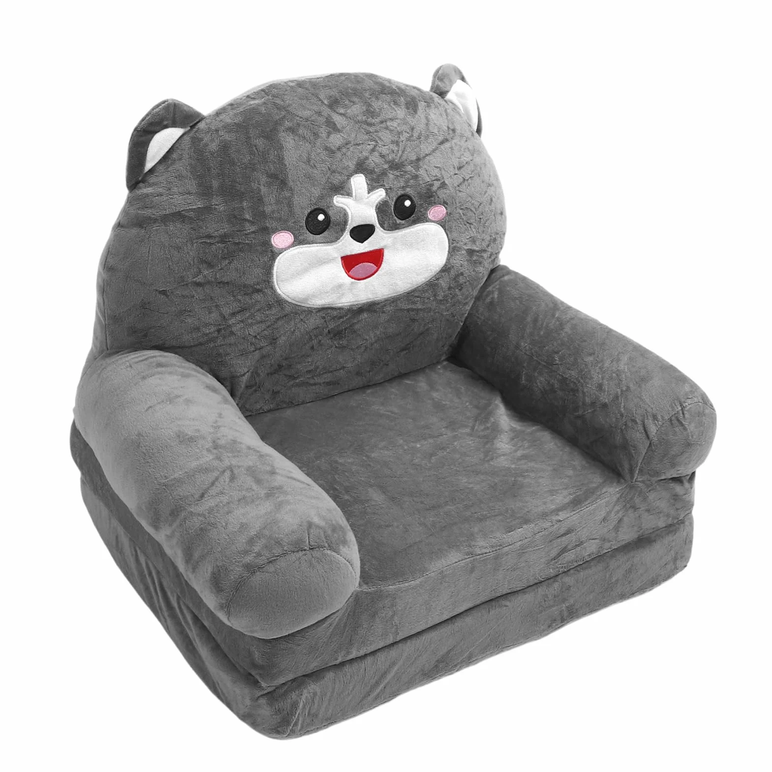Lekka Rozkładana Sofa dla Dzieci 2 w 1 z otwieraną klapką, Szary Pies, Kanapa z funkcją Spania z Kreskówek do Czytania, Drzemki (2 warstwy)