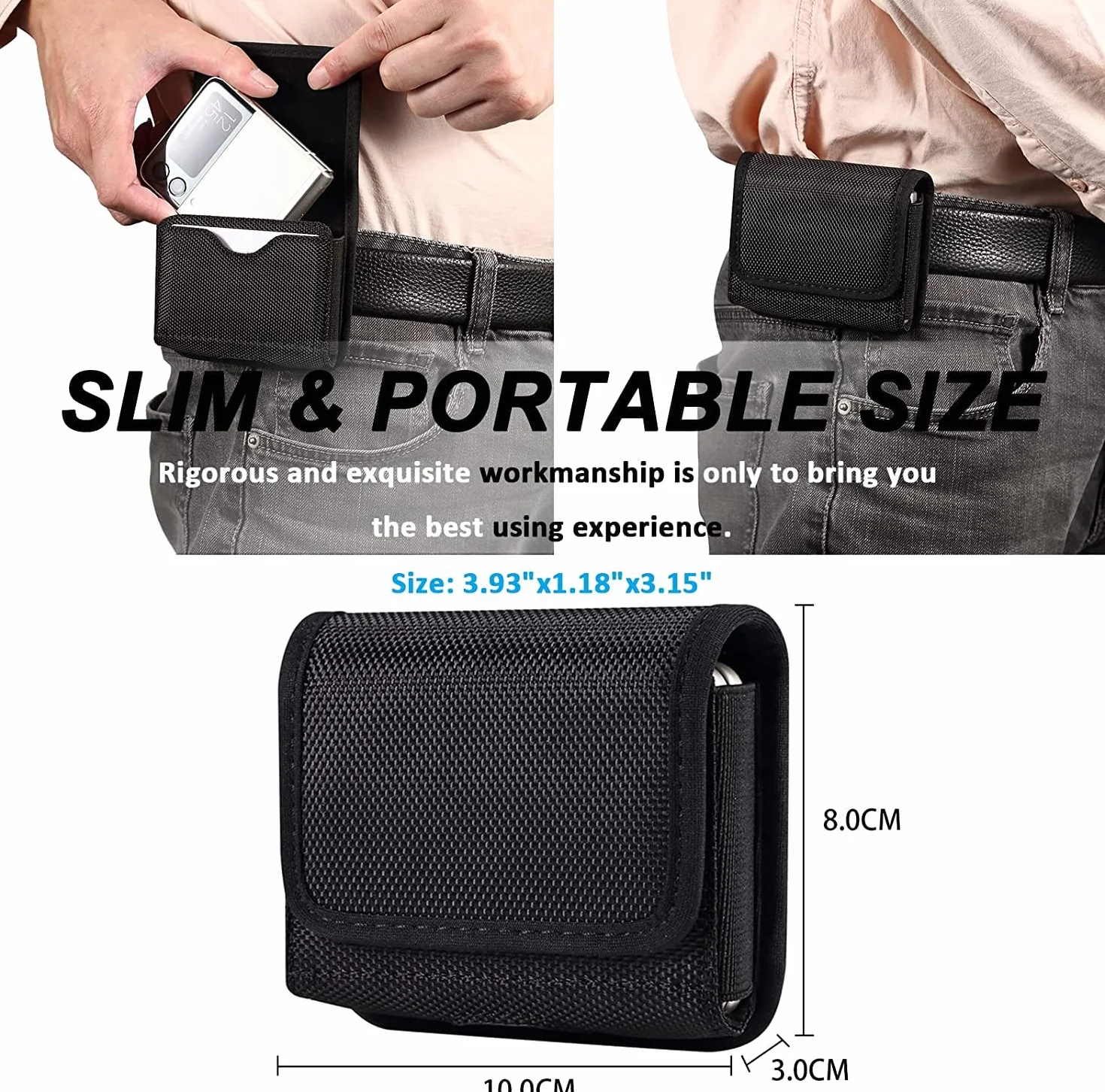 Miimall Etui na telefon Samsung Galaxy Z Flip 5, nylonowe etui na telefon z klipsem na pasek, odporne na zużycie, etui na talię do Galaxy Z Flip 4/Flip 3, Motorola Razr 40 Ultra, Huawei P50