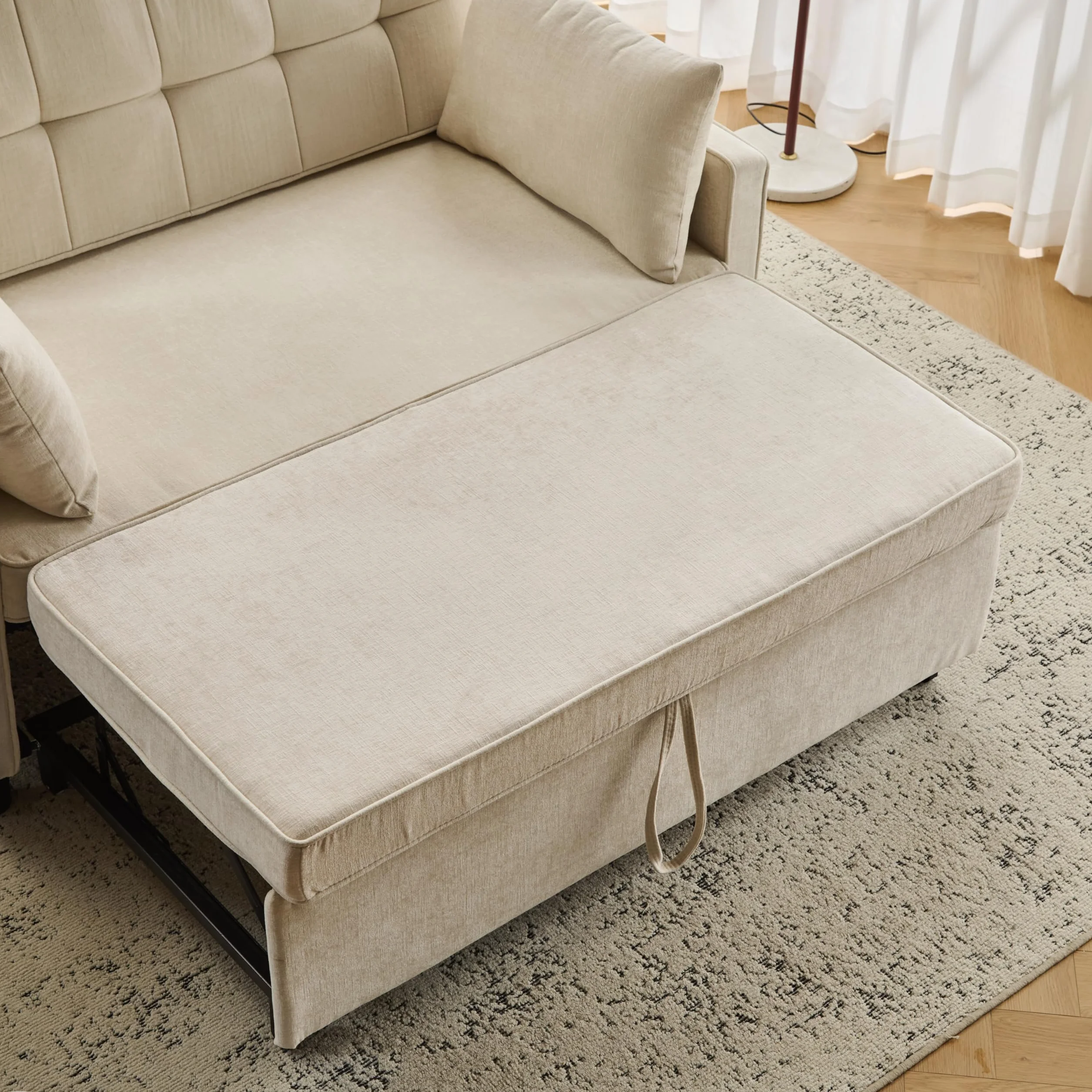 Sofa z funkcją spania 3 w 1 142x79x85 cm beżowa 2-osobowa z regulowanym oparciem
