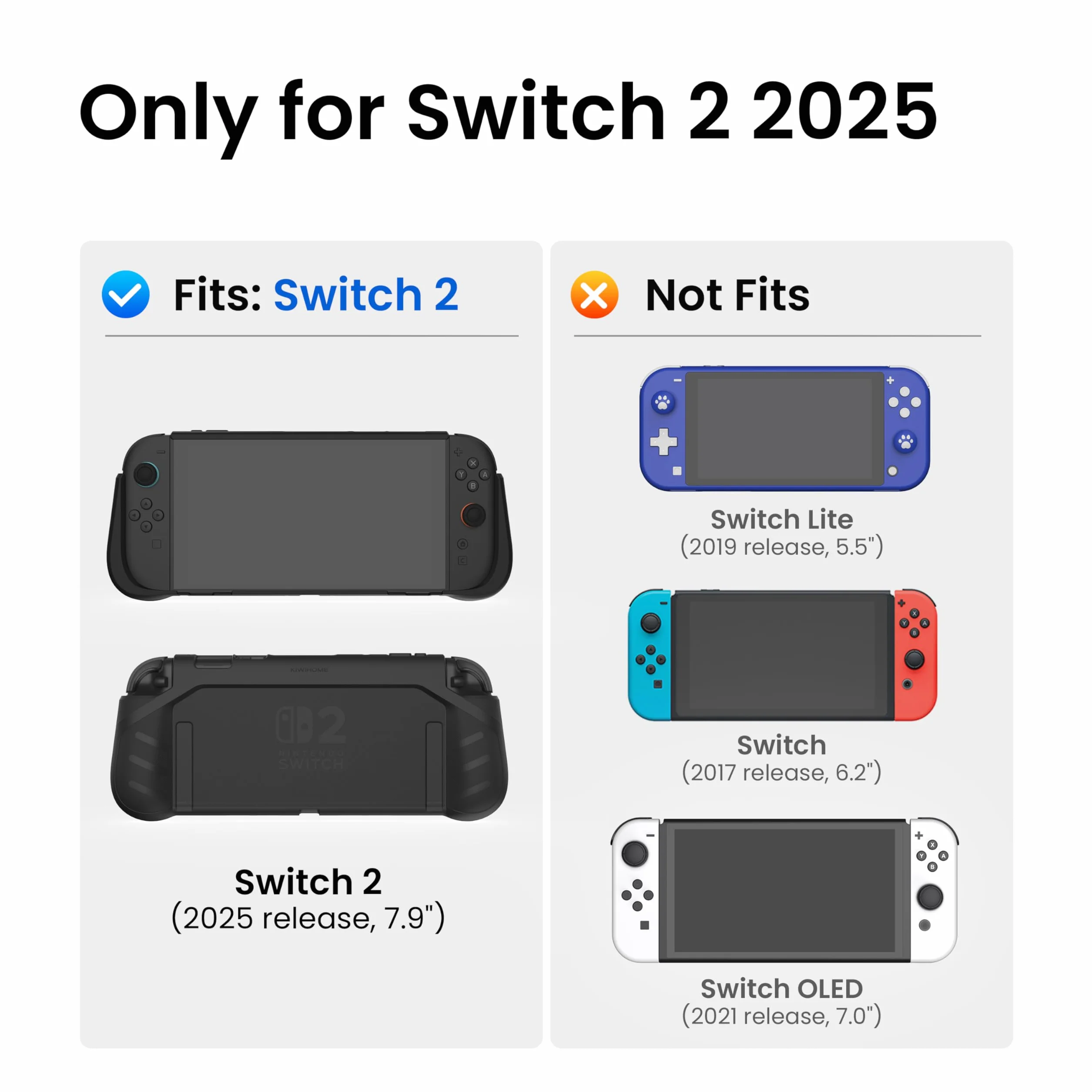 KIWIHOME P2 Etui dokowalne do Nintendo Switch 2 2025, antypoślizgowy ergonomiczny uchwyt, przetestowane upadki, etui ochronne, akcesoria do Nintendo Switch 2, czarne