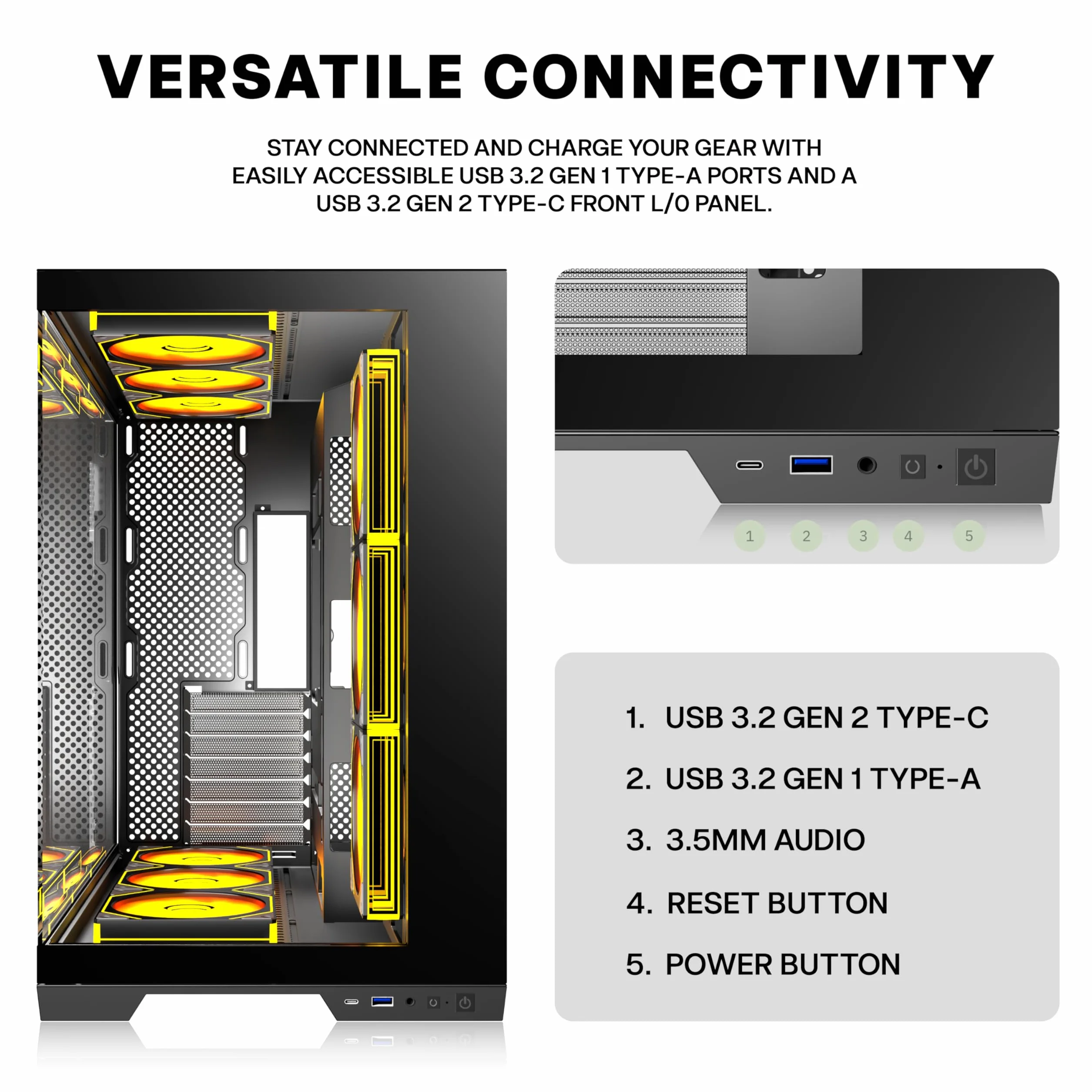 ANSAITE ATX obudowa PC 9 × 120 mm ARGB PWM, fabrycznie zainstalowany, panoramiczne szkło hartowane, czarna, obudowa komputera do gier Mid-Tower