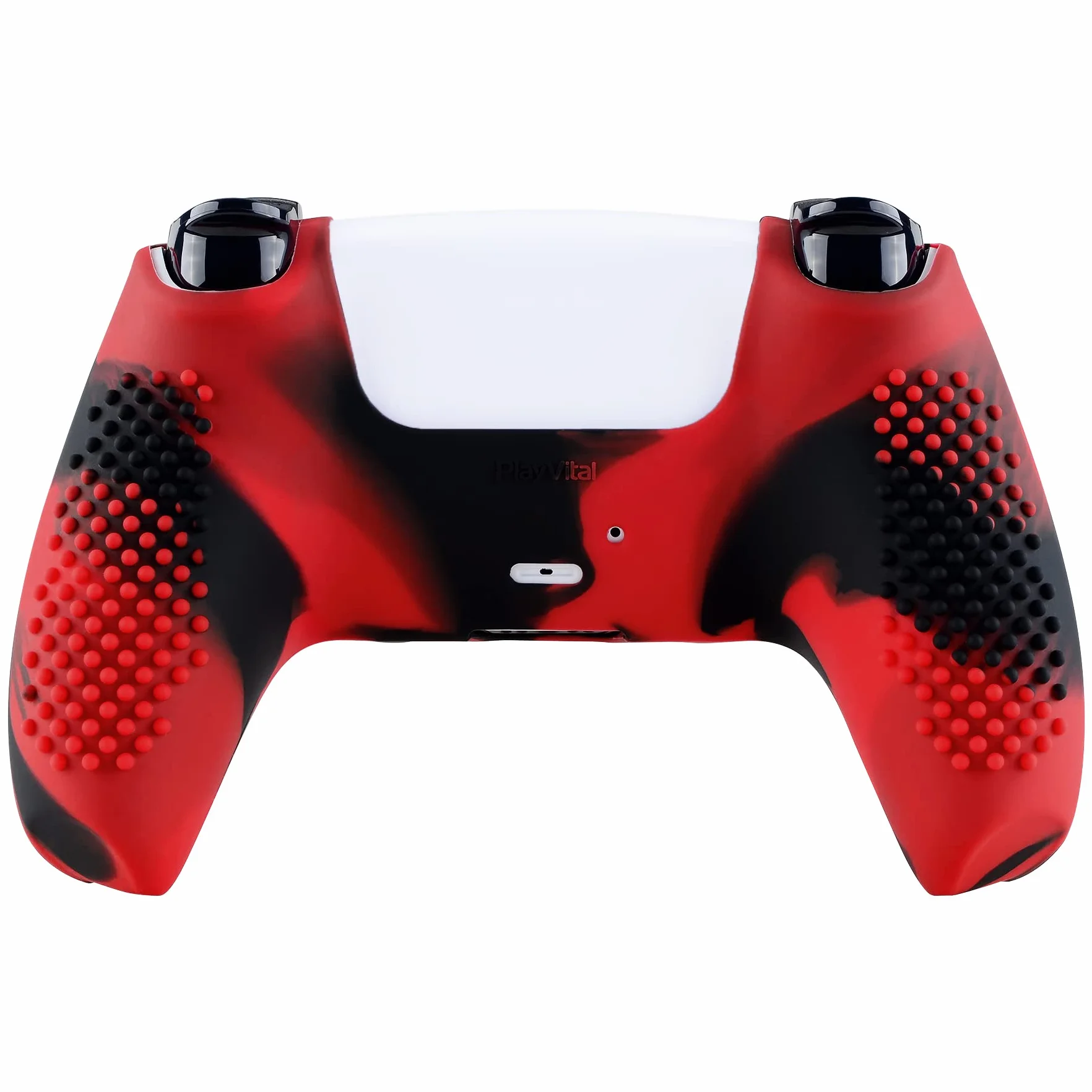 eXtremeRate PlayVital Antypoślizgowe Pokrowiec Ochronny do ps5 Kontrolera,Gumowe Ochraniacz Skóry do ps5,Silikonowe Etui z 6 szt Nakładkami Joysticka-Czerwony & Czarny(3D Studded Edition)