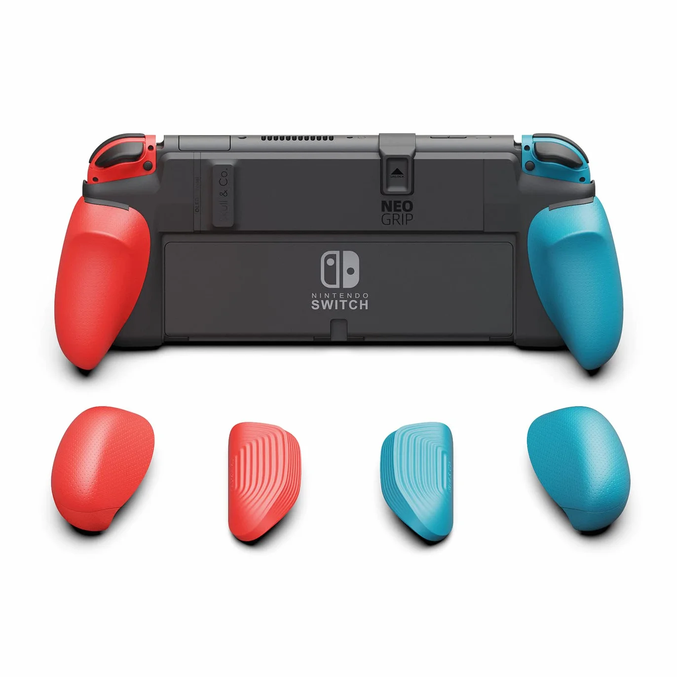 Skull & Co. NeoGrip Ergonomic Grip Hard Shell for Nintendo Switch OLED & Regular Model - Neon Blue(L)+Neon Red(R)