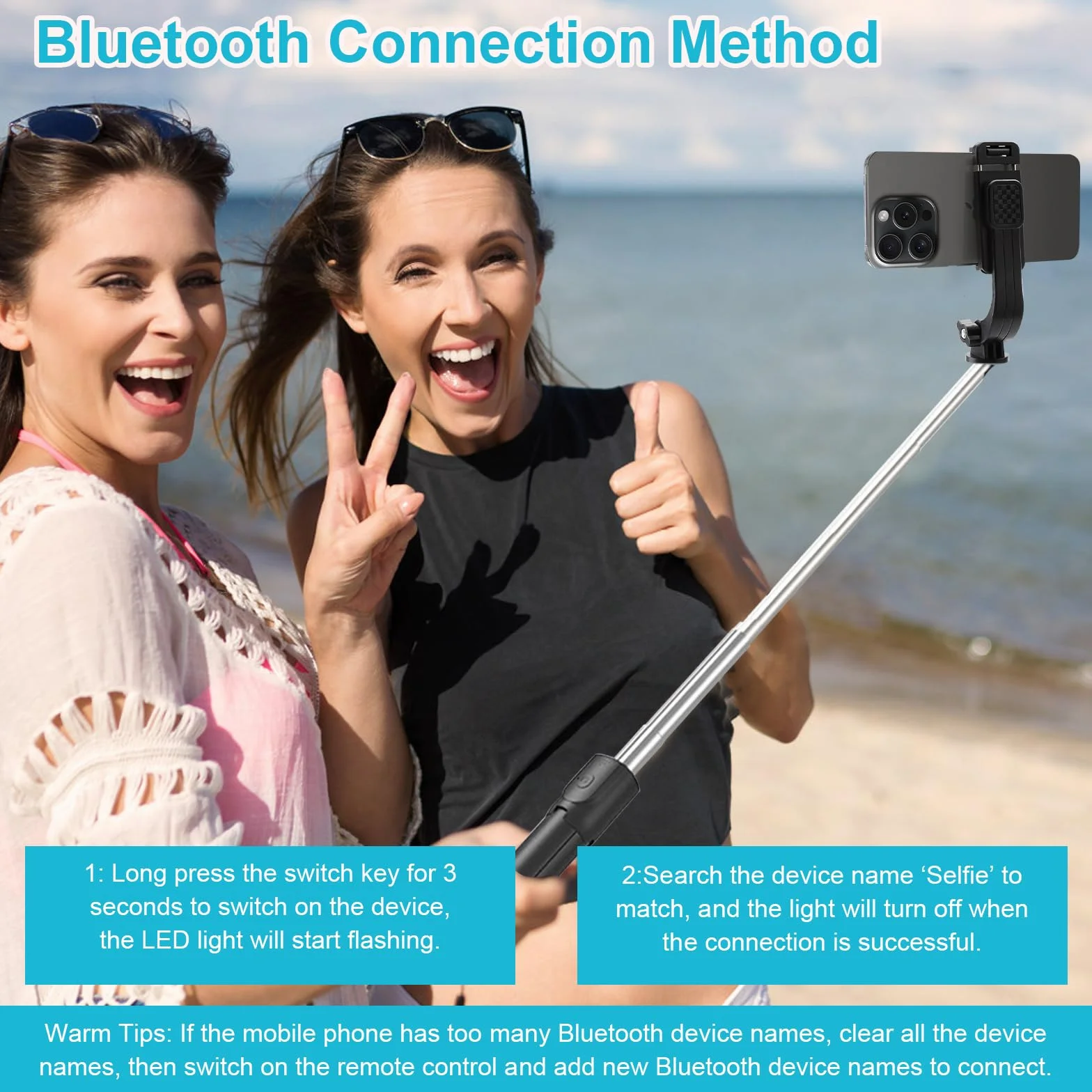 TNSLAND Kijek do selfie ze statywem do telefonu komórkowego, 100 cm, kijek do selfie Bluetooth, z pilotem zdalnego sterowania i uchwytem na telefon komórkowy, statyw przenośny, wysuwany do smartfonów