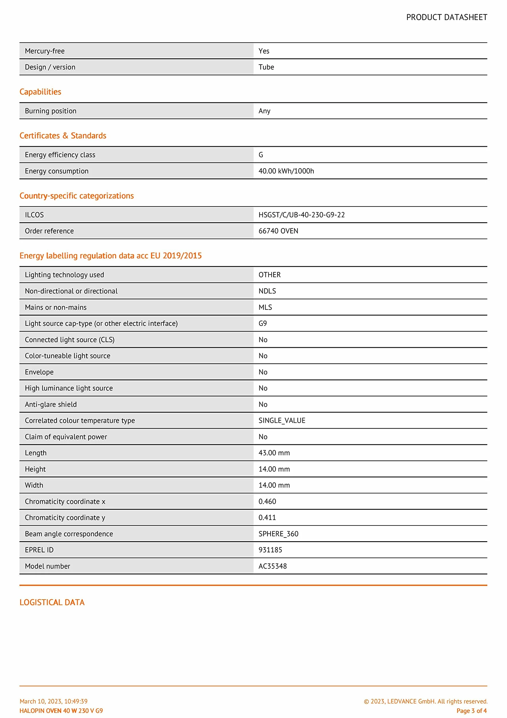 387461740 Żarówka halogenowa G9 40 W do piekarnika Electrolux/AEG