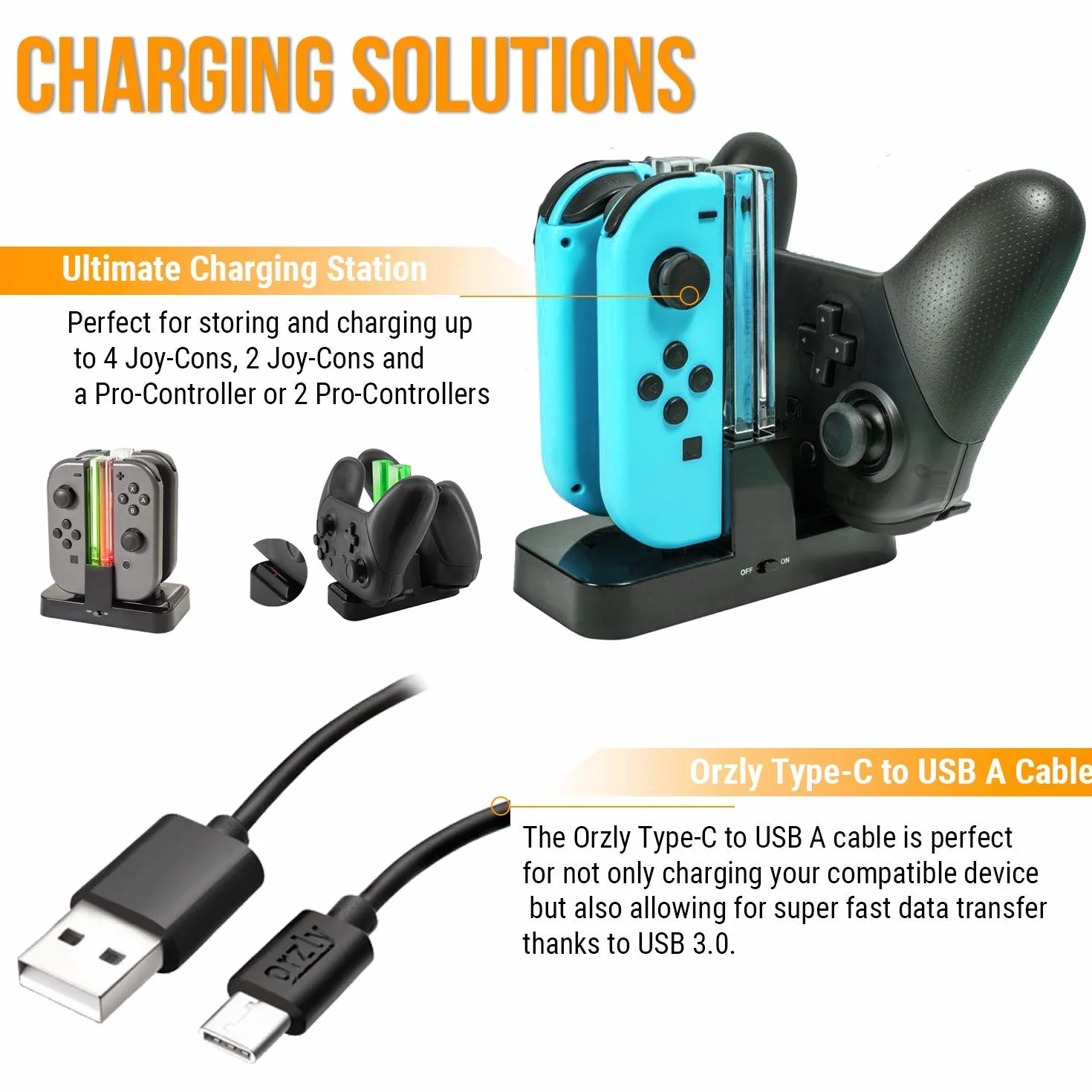 Orzly Geek Pack Zestaw akcesoriów do Nintendo Switch: Etui, osłona ekranu, uchwyty Joycon, koła wyścigowe, stacje ładowania