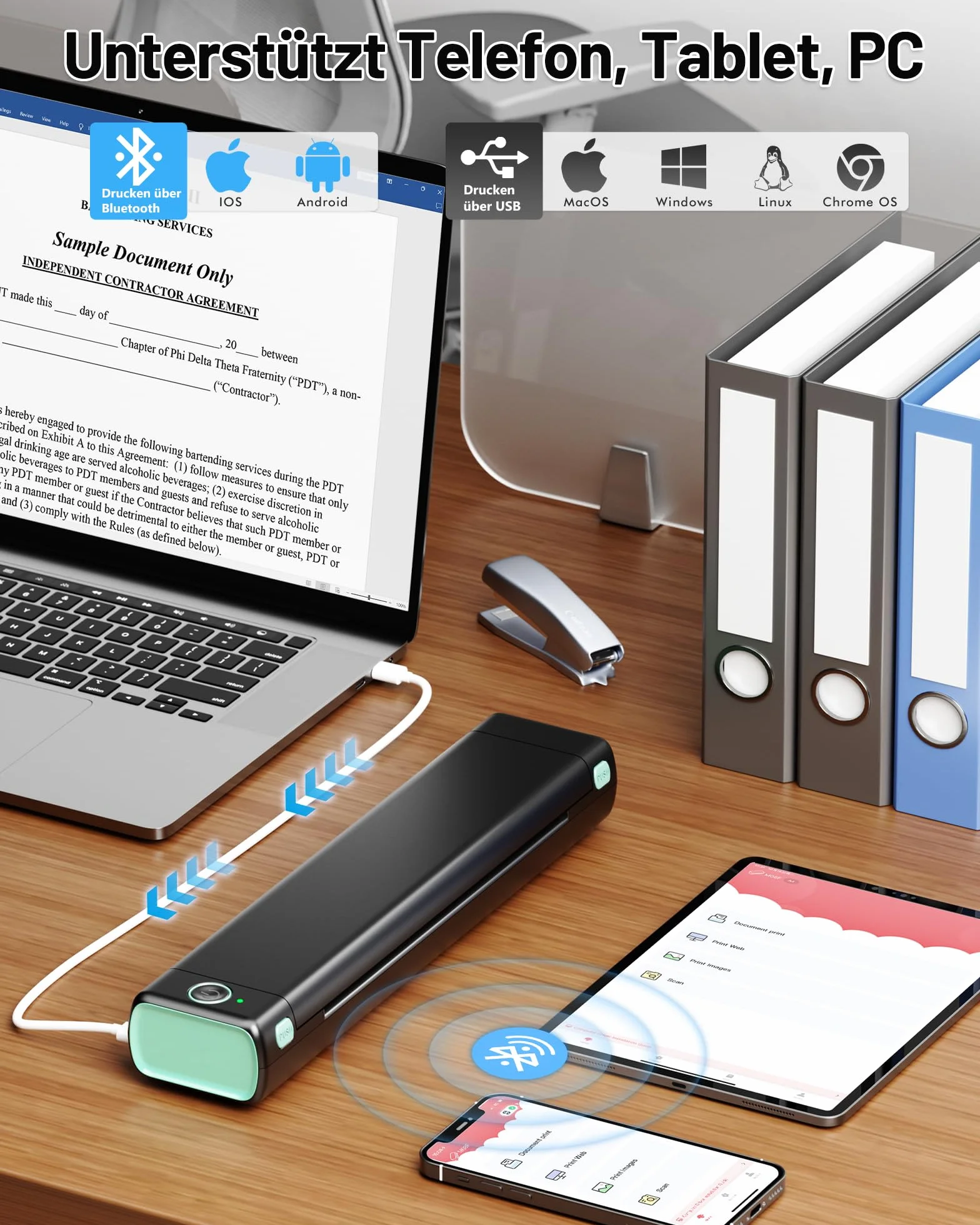 Bluetooth drukarka termiczna, mobilna przenośna drukarka Itari Mała kompaktowa, przenośna drukarka do podróży i tatuażu, obsługuje papier termiczny A4, kompatybilny z systemem Android iOS Mac