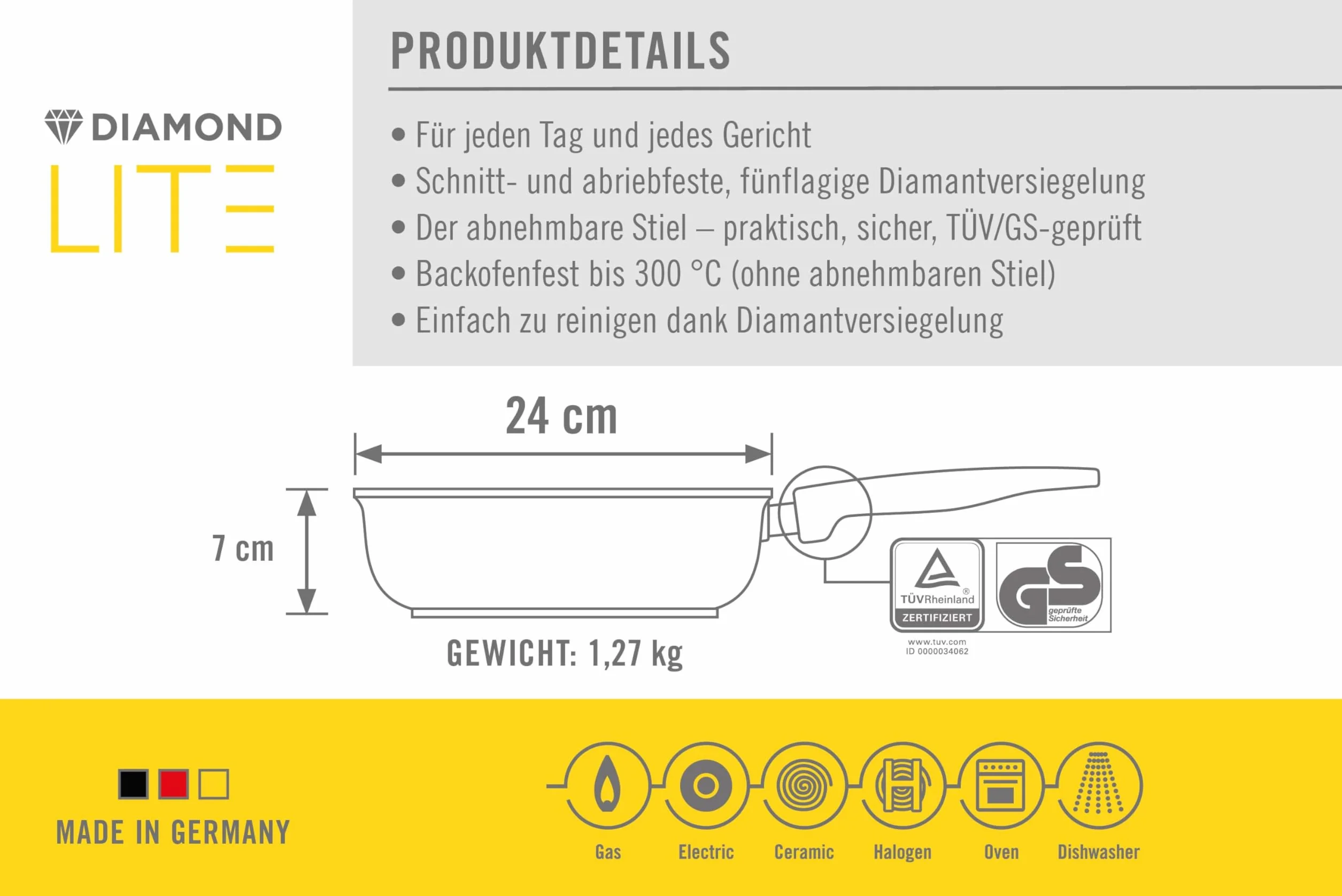 Woll Diamond Lite Patelnia Z Wysoką Krawędzią 24 cm 2,5 l Zdejmowany Uchwyt