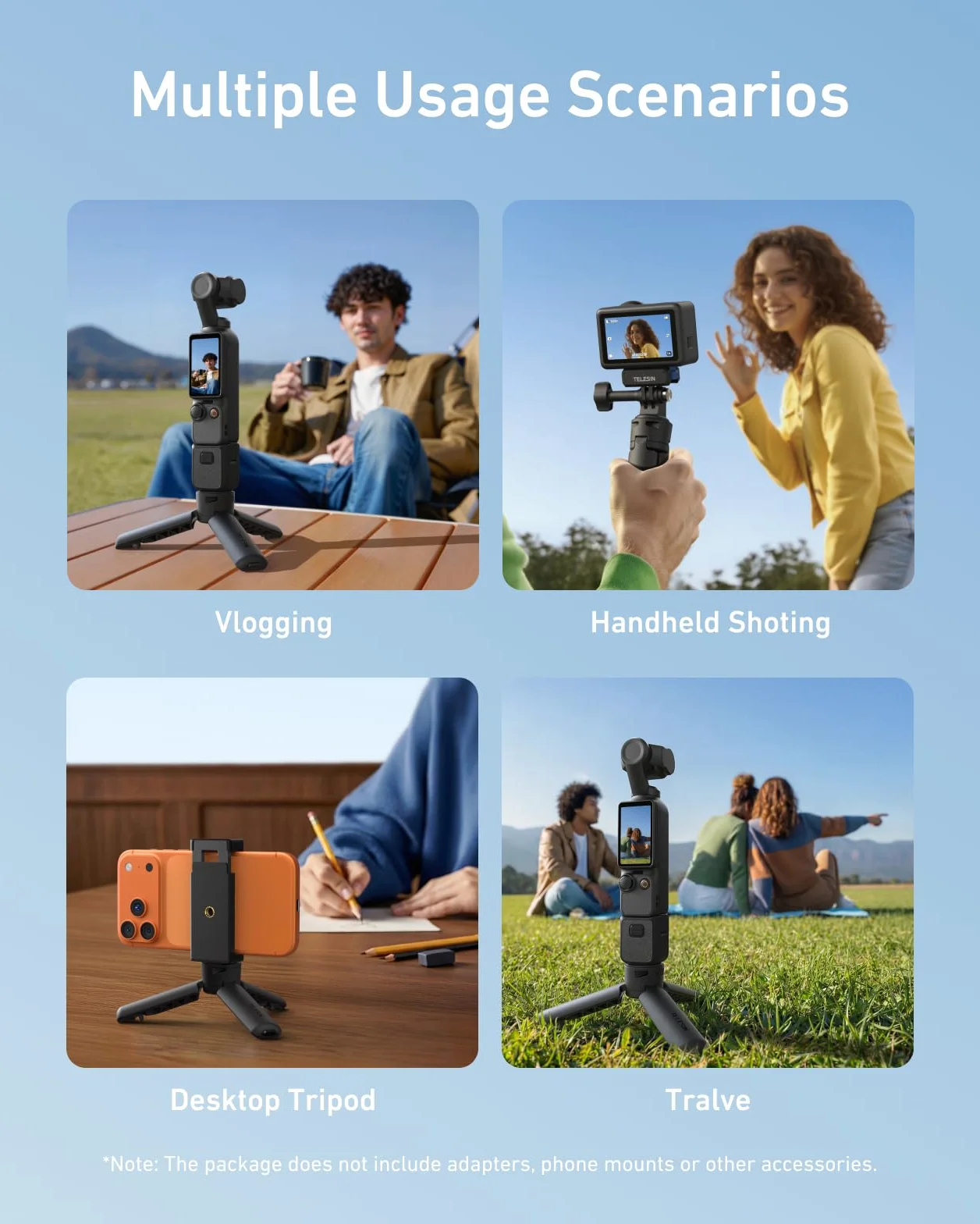 TELESIN Mini statyw i uchwyt 2 w 1 do DJI Osmo Pocket 3 & Action 6/5 Pro/4/3