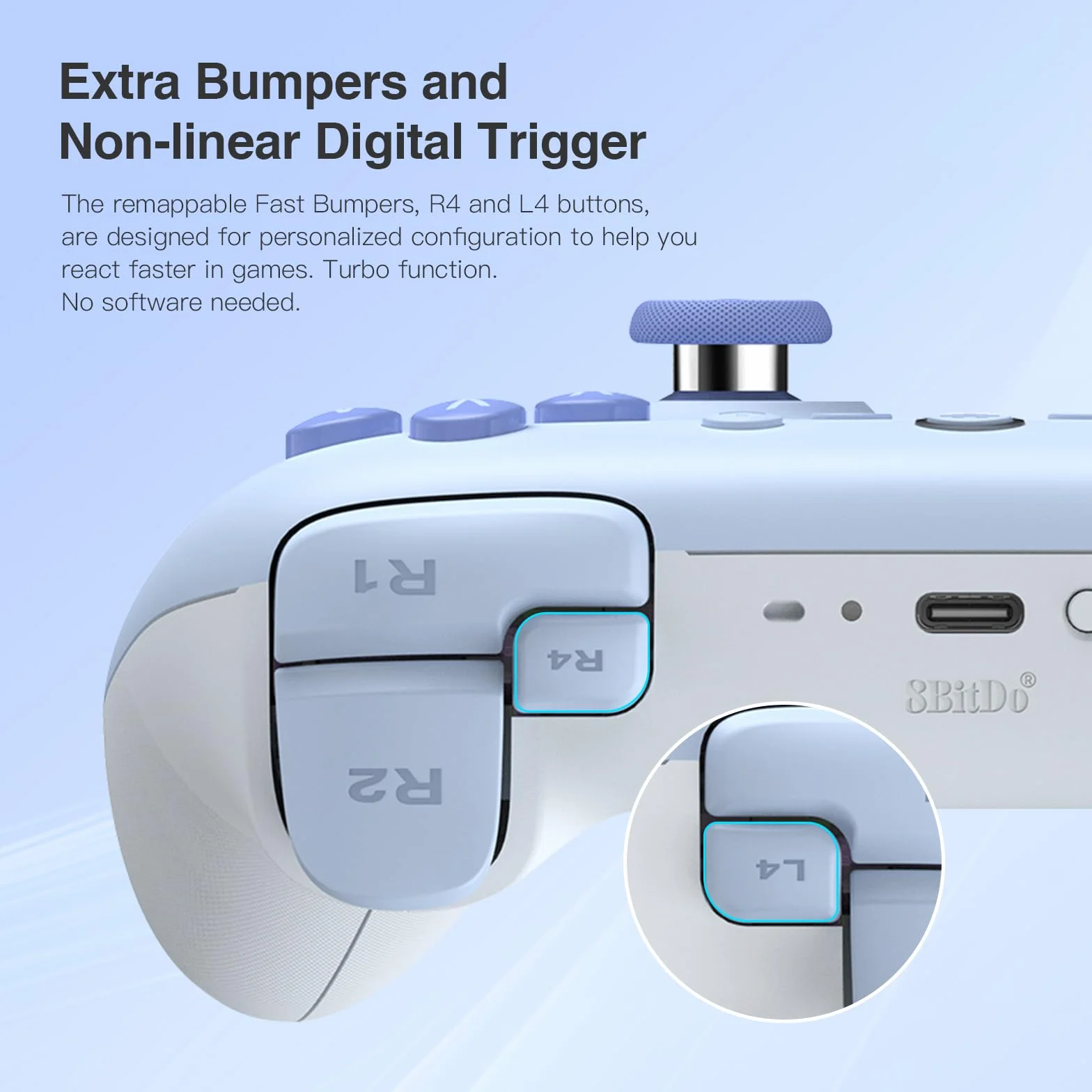 8Bitdo Ultimate 2C Kontroler Bluetooth do Switcha OLED Lite Joysticki Efektem Halla Niebieski