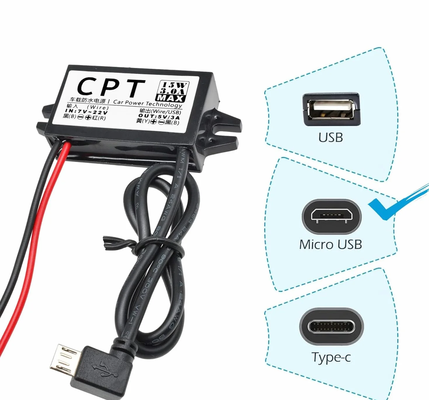 Heemol 12V na 5V Micro USB, moduł konwertera Buck 3A 15W DC na DC adapter samochodowy