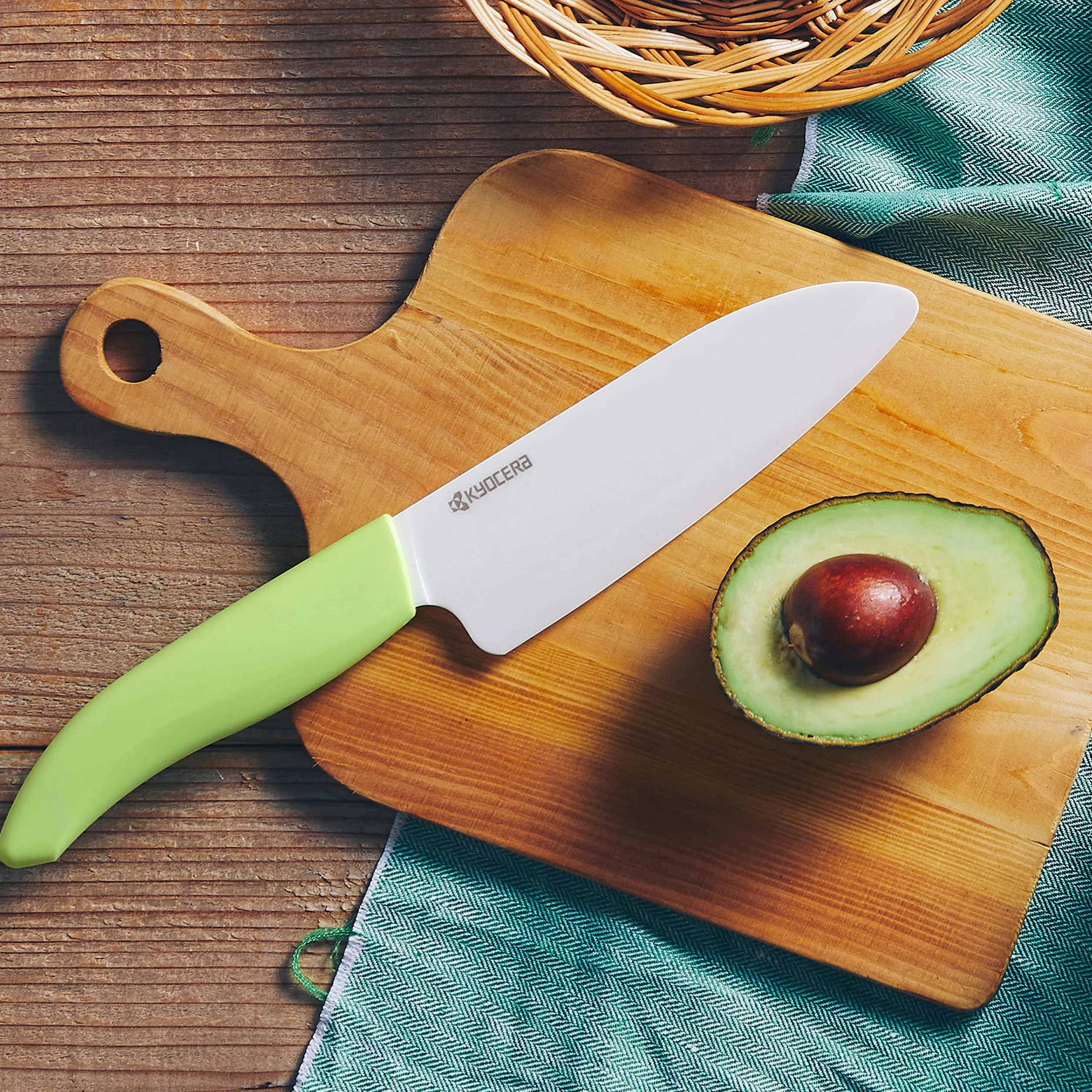 Kyocera Ceramiczny nóż Santoku z serii Gen, biały/zielony, 14 cm