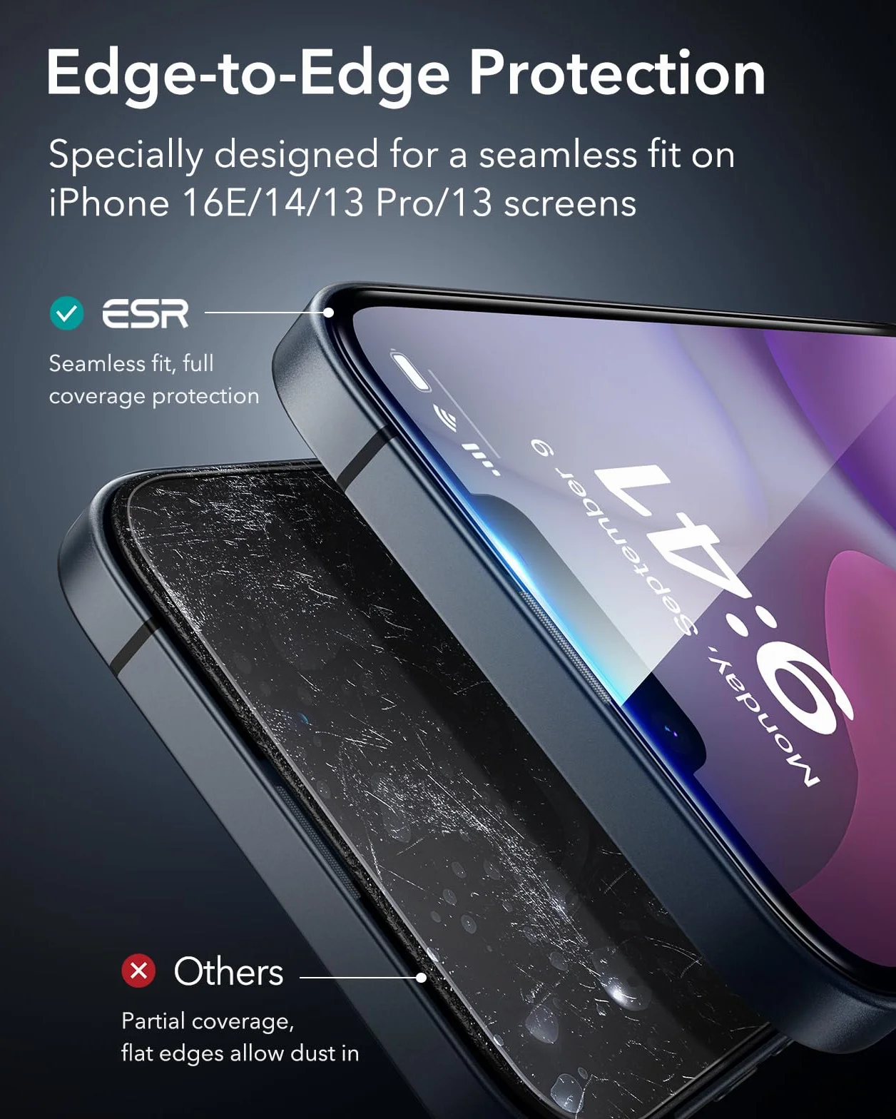 ESR Szkło hartowane kompatybilne z iPhone 14 ochraniacz ekranu i iPhone 13/13 Pro, z łatwą instalacją, ochroną klasy wojskowej, ultra wytrzymały, odporny na zarysowania, 3-pak