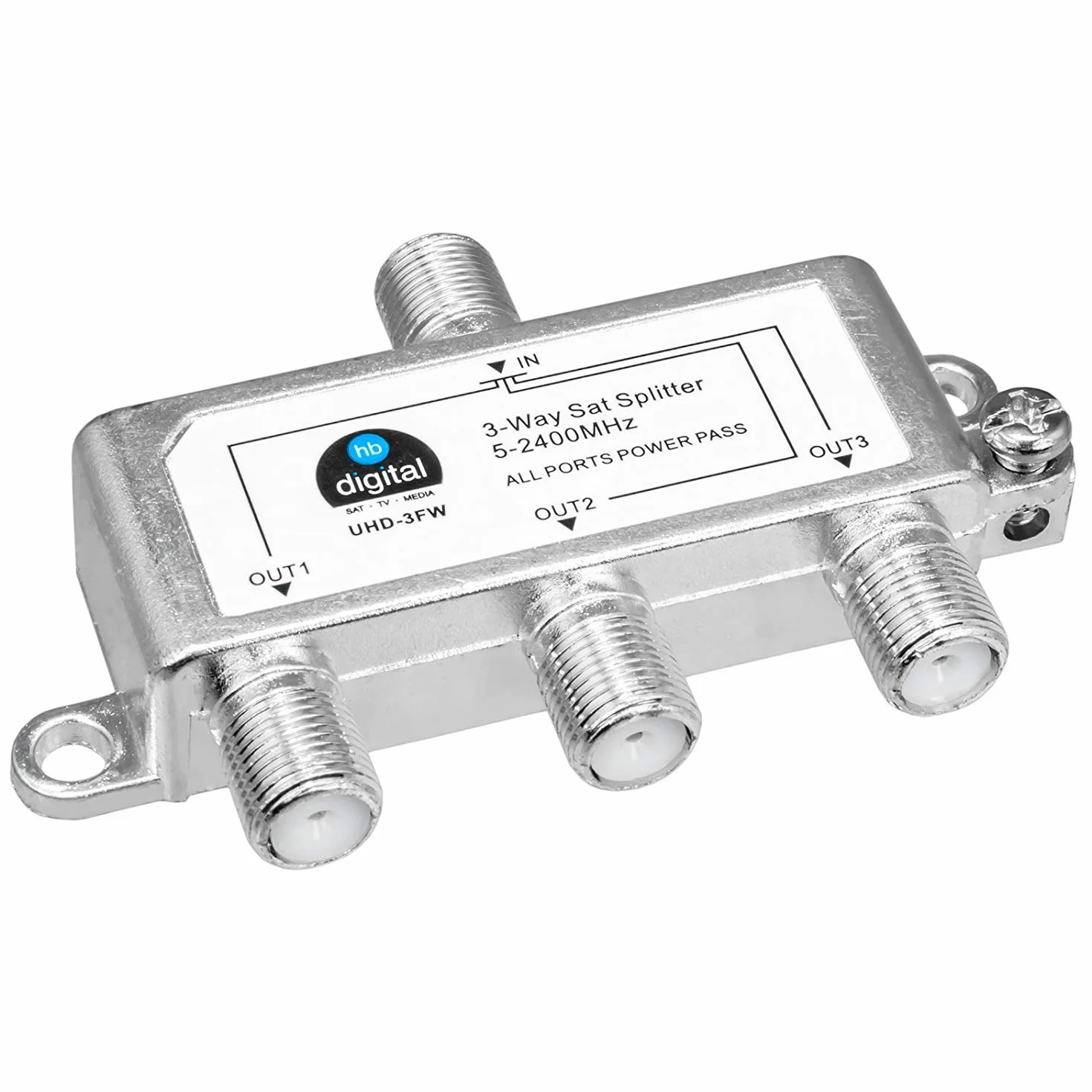 HB-DIGITAL SAT - BK - UKW - Rozdzielacz 3-drożny Splitter (3-stopniowy) 5-2400 MHz | przydatny zarówno dla urządzeń cyfrowych jak i analogowych | w pełni ekranowany | SAT DVB-S DVB-S2 telewizja