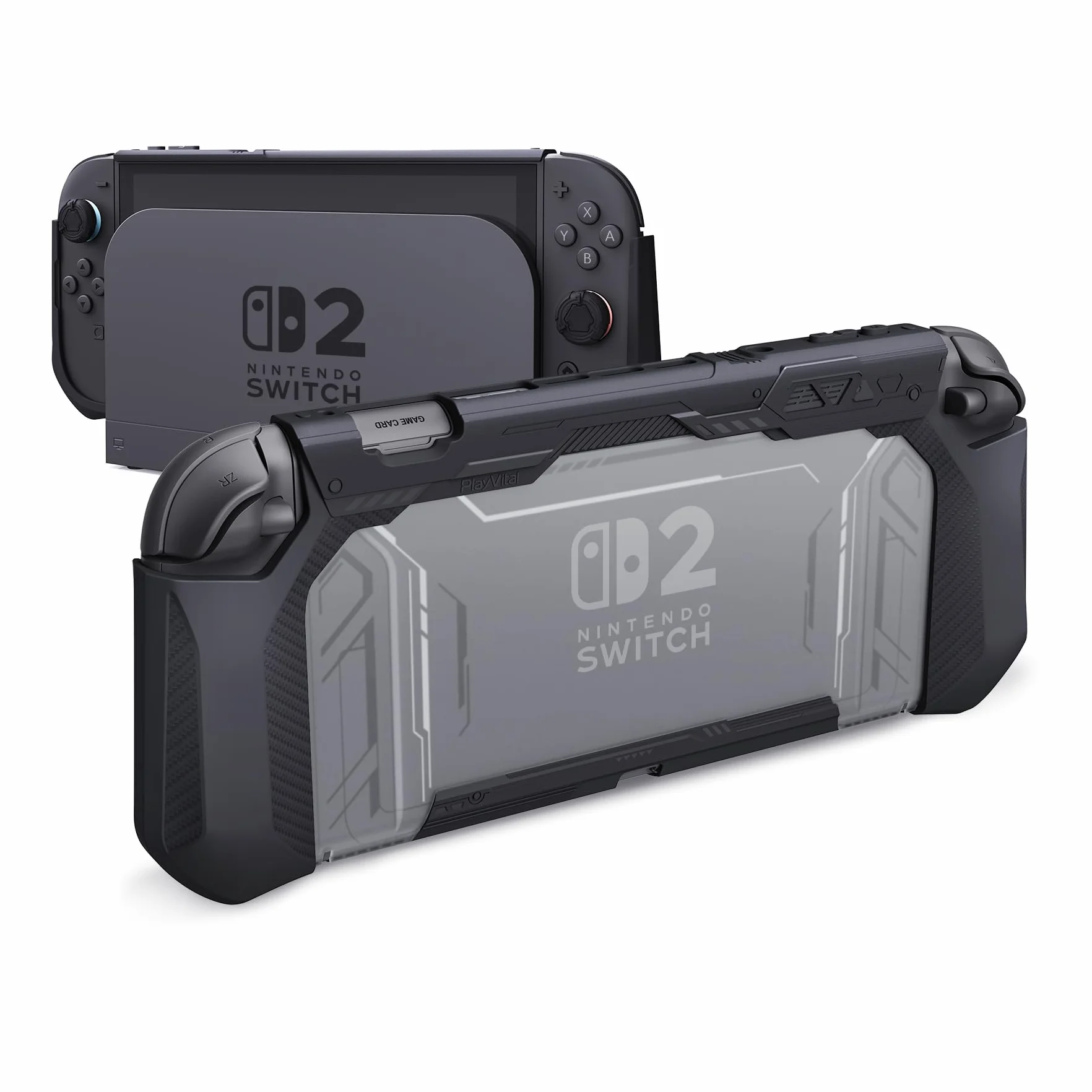 PlayVital Meteor Etui do Switch 2 Ochronny Pokrowiec do Switch 2 z Uchwytem Joycon,Dockable Osłona z Nakładkami na Joysticki–Czarny