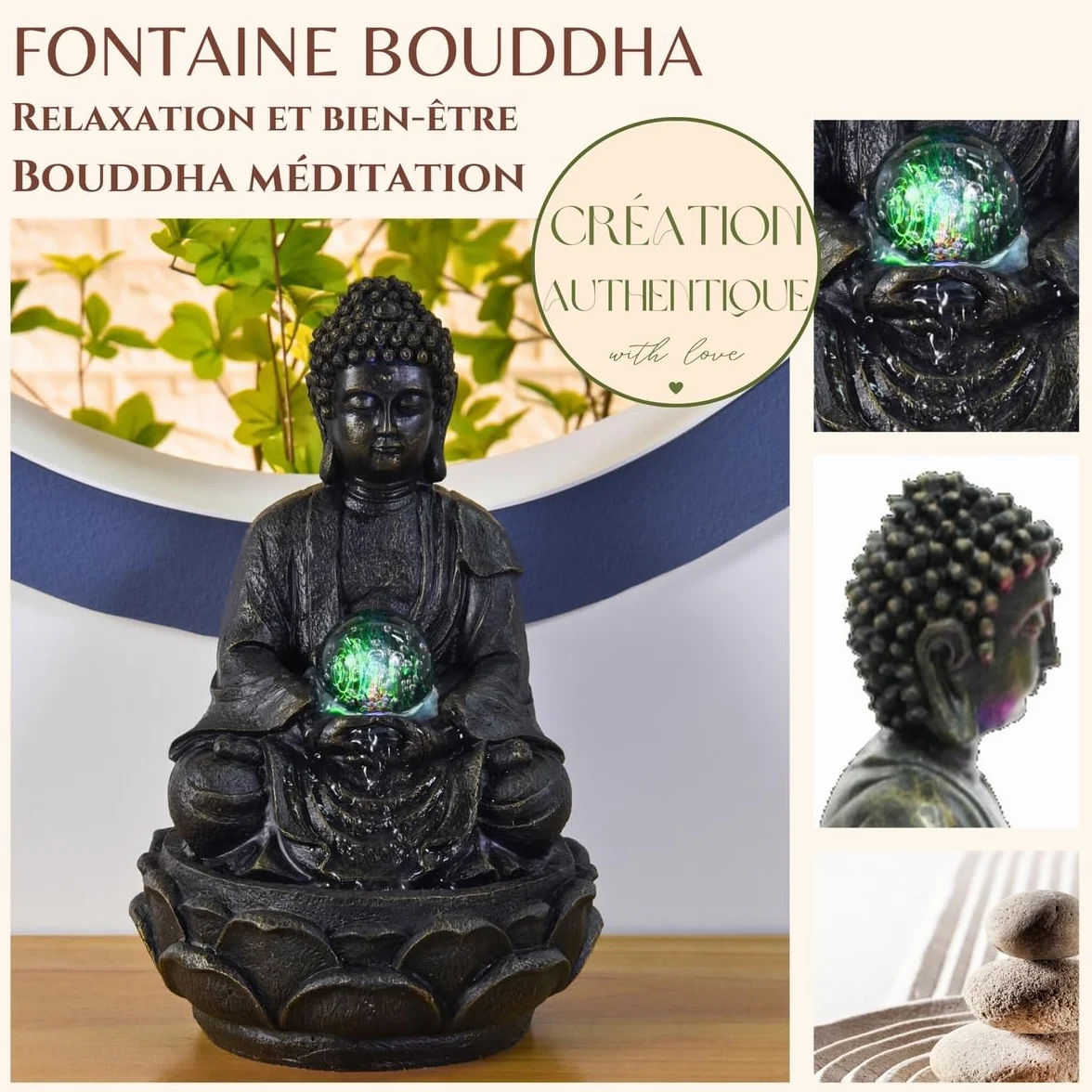 Fontanna wewnętrzna LED Budda Multicolor 20 cm