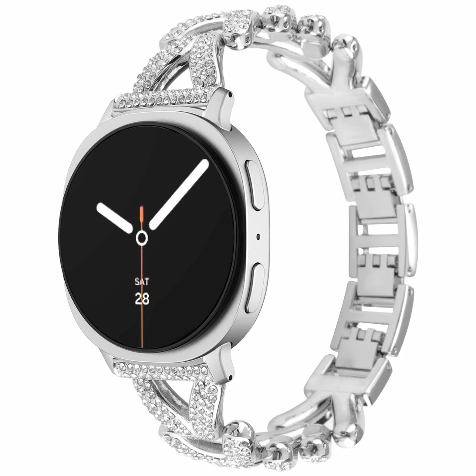 Metalowy pasek do zegarka Samsung Galaxy Watch 8 40 mm 44 mm, stal nierdzewna, zapasowy pasek damski z brylantami kryształkami strasu, do Samsung Galaxy Watch 8 Classic 46 mm, srebrny