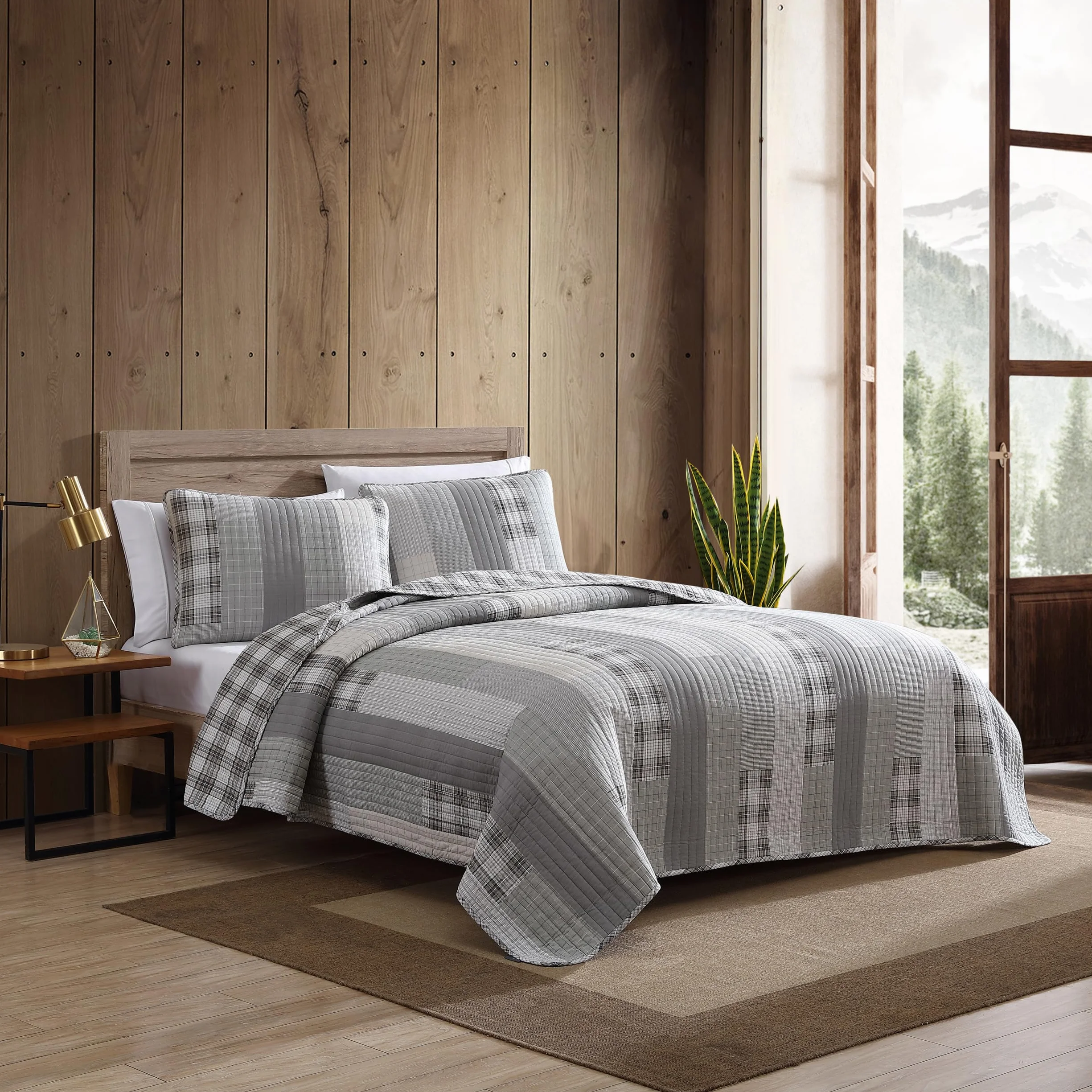 Eddie Bauer Zestaw podwójnych kołder bawełniana dwustronna pościel Fairview Grey Twin